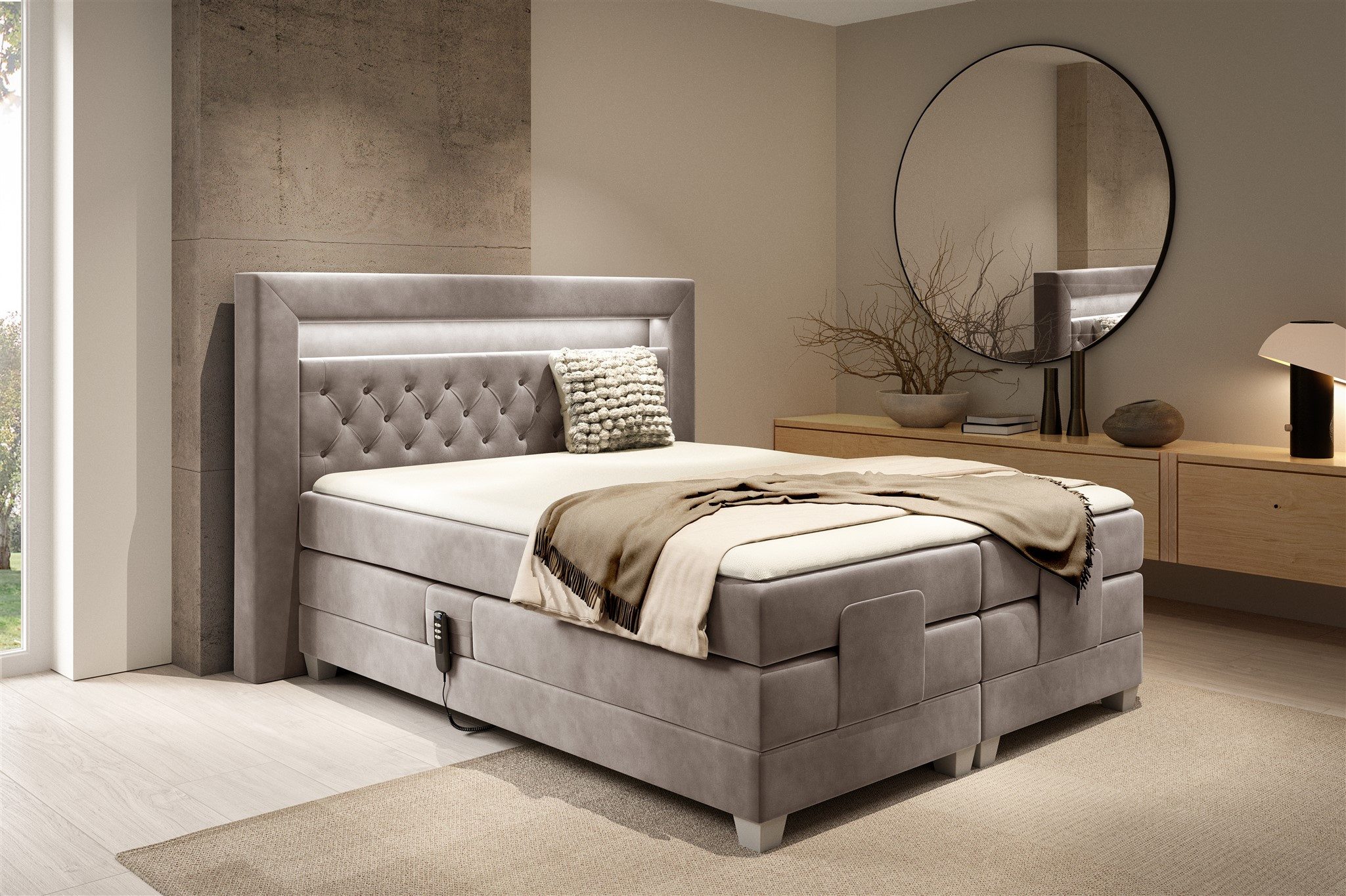 Fun Möbel Boxspringbett Schlafzimmerbett ARMANDO Elektrisch in Stoff Fresh (inkl. Kaltschaumtopper), Matratzen elektrisch verstellbar