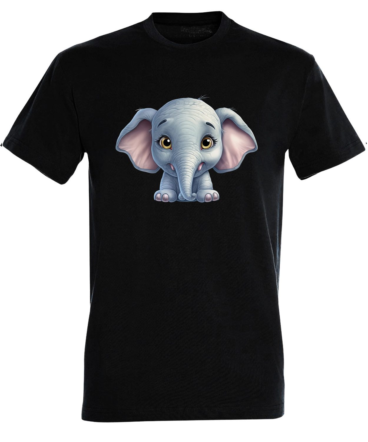 MyDesign24 T-Shirt Herren Print Shirt - Cartoon Elefant Brustprint Baumwollshirt mit Wildtier Aufdruck Regular Fit i272