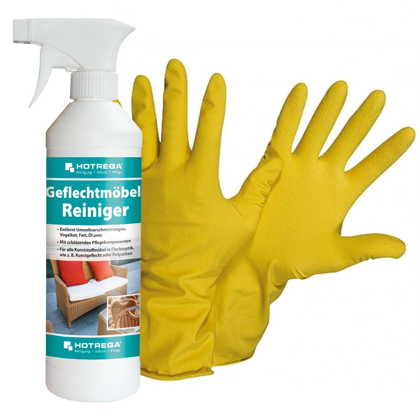 HOTREGA® Geflechtmöbel Reiniger 500 ml SET + NITRAS Handschuhe Gr. 10 Kunststoffreiniger