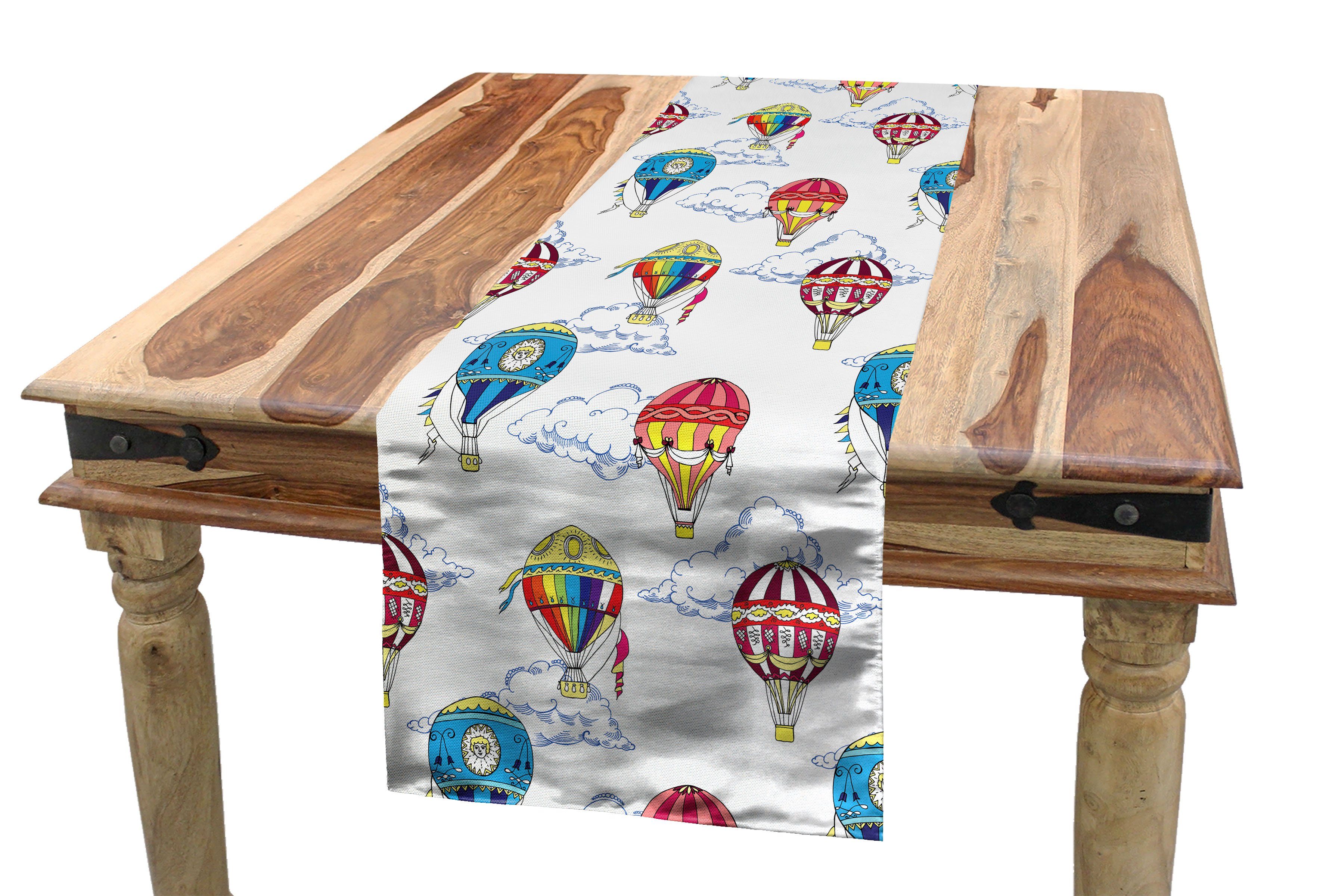 Abakuhaus Tischläufer Esszimmer Küche Rechteckiger Dekorativer Tischläufer, Jahrgang Wolken Heißluftballons