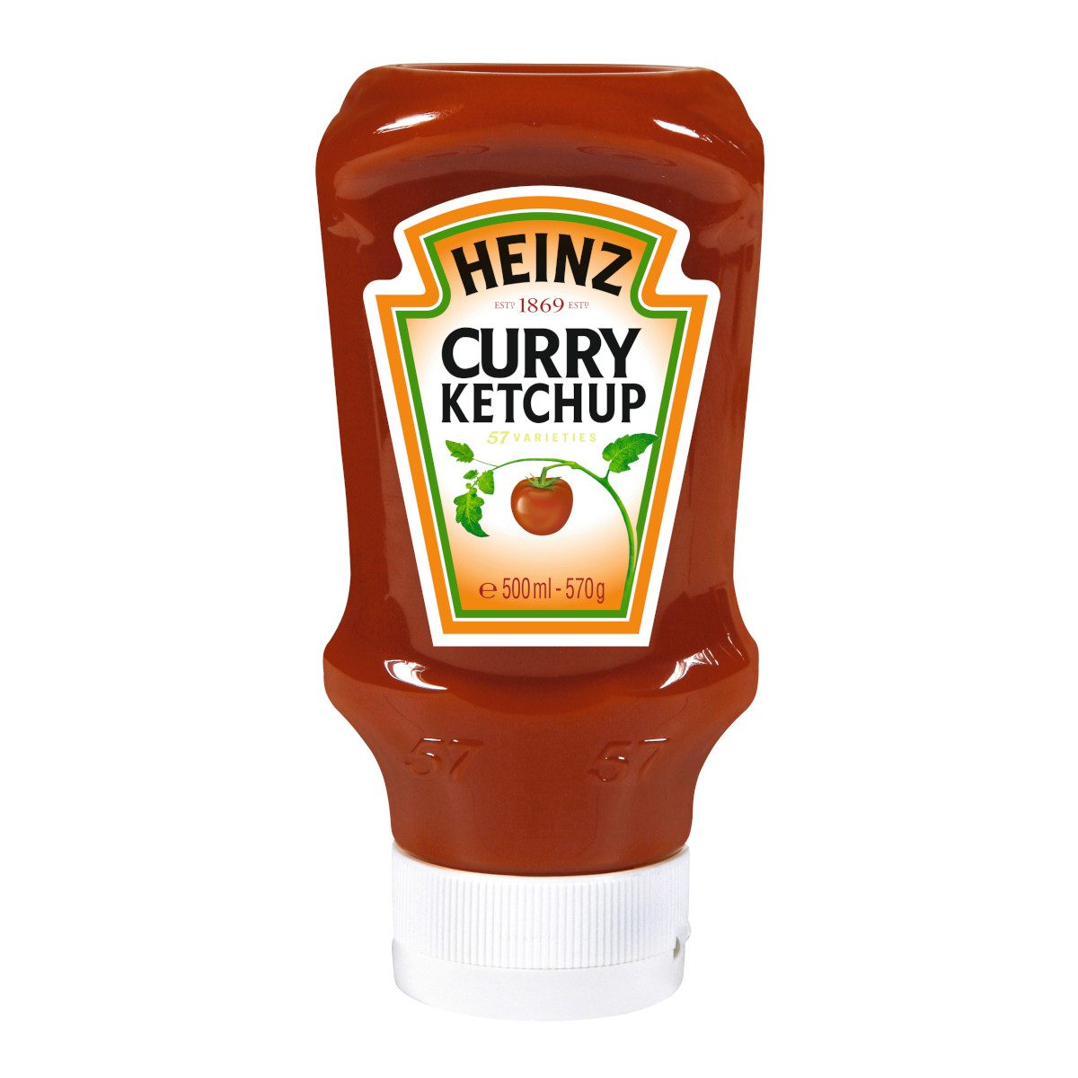 Heinz Saucen, Heinz Curry Ketchup fein abgestimmt Currynote Kopfsteherflasche 500ml