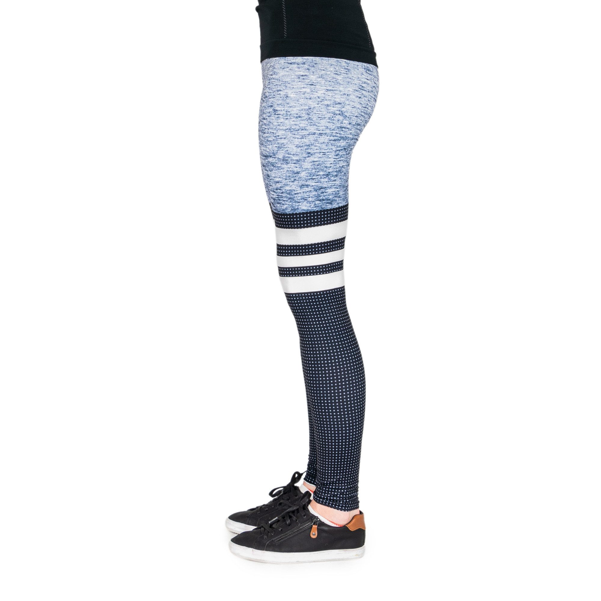 cosey Leggings Yoga & Fitness-Leggings (Einheitsgröße) - Stripes & Dots Schwarz-Grau (atmungsaktiv • schnelltrocknend • blickdicht • figurbetonte Passform, Einzelartikel) Stripes & Dots Schwarz-Grau