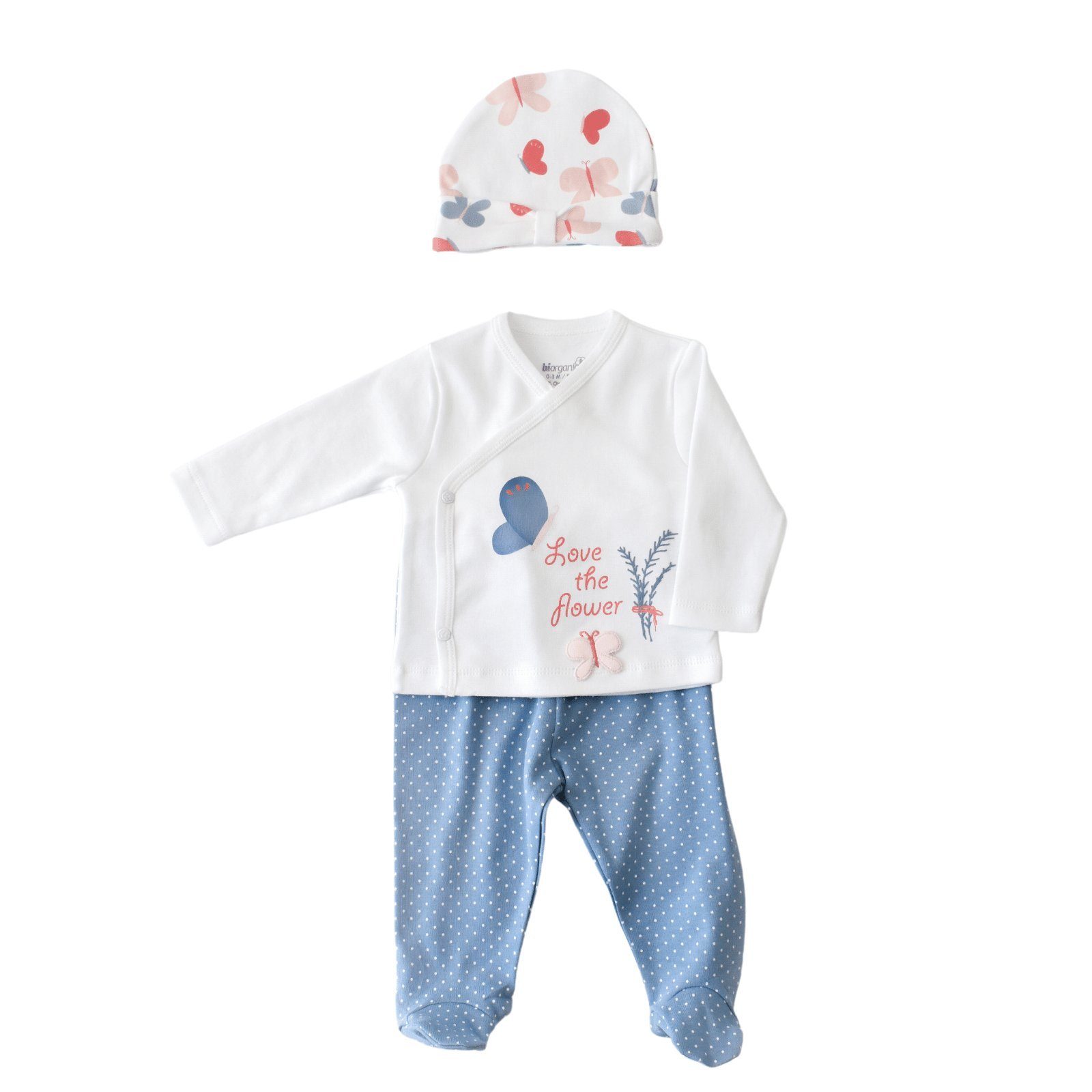 biorganic Langarmshirt & Hose Wild Flowers (3er-Set, mit Mütze) 100% Bio-Baumwolle, GOTS-zertifiziert