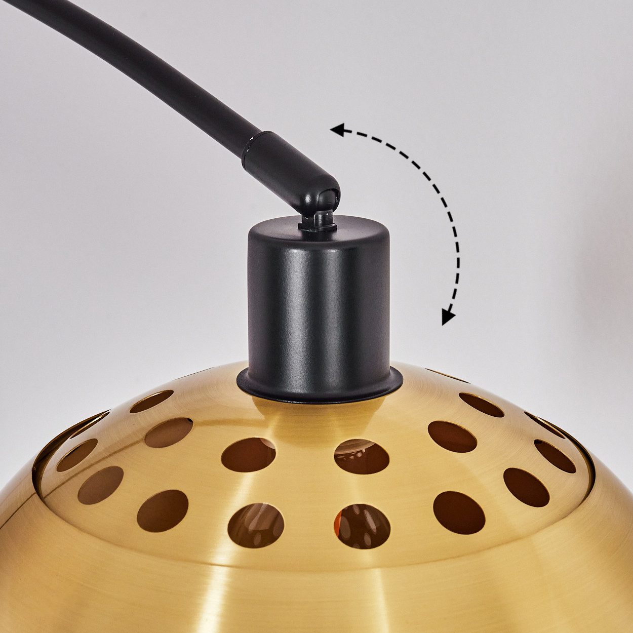 hofstein Bogenlampe Stehlampe Metall in Schwarz/Messing gebürstet/Gold im Retro-Design, verstellbare Stehleuchte mit Marmorfuß, Lichteffekt, Fußschalter, E27