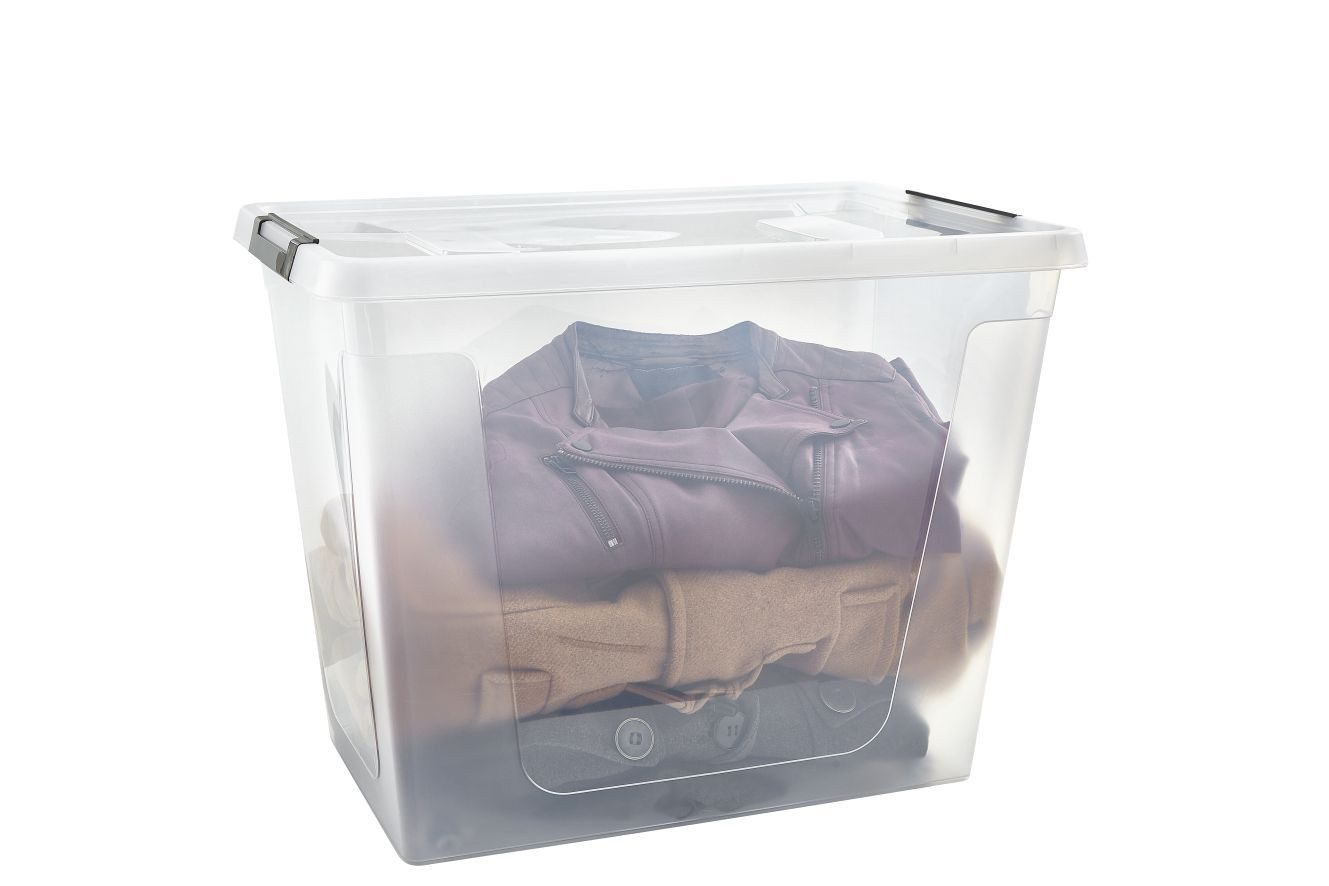 Gardissimo Aufbewahrungsbox 3 er Set mit Deckel New Clip 80 Liter Kunststoff Boxen Stapelboxen (Komplett-Set, 3 Boxen + Deckel), stapelbar und nestbar mit Rollen und Clip-Verschluss