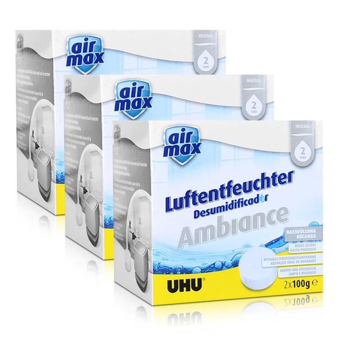UHU Luftentfeuchter 3x Uhu Air Max Ambiance Nachfülltabs, 2x 100g neutral Luftentfeuchter