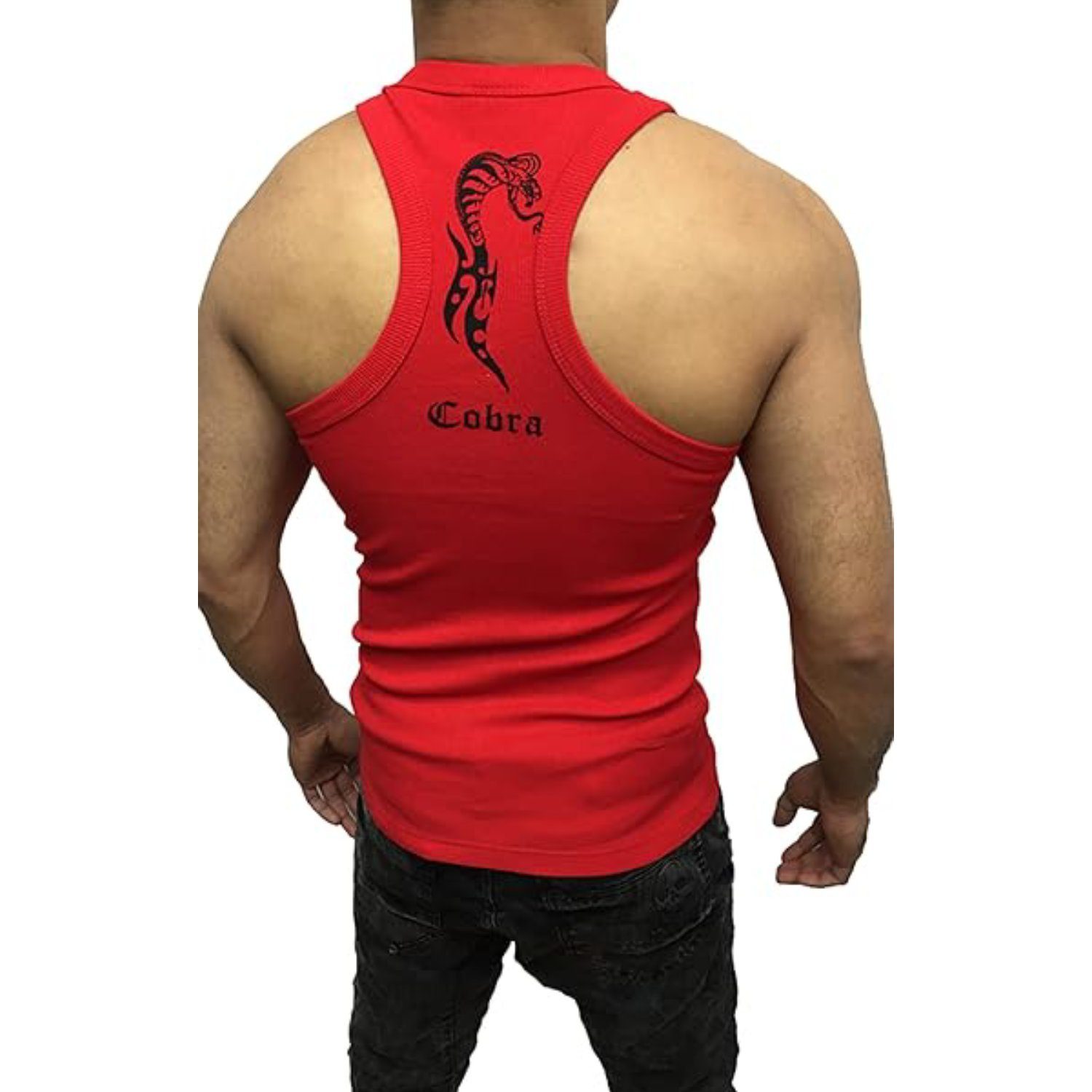 Herren Gym Muskelshirt Fitness Jeans Megaman Training Muskelshirt Sport Tank T-Shirt Rot Top
