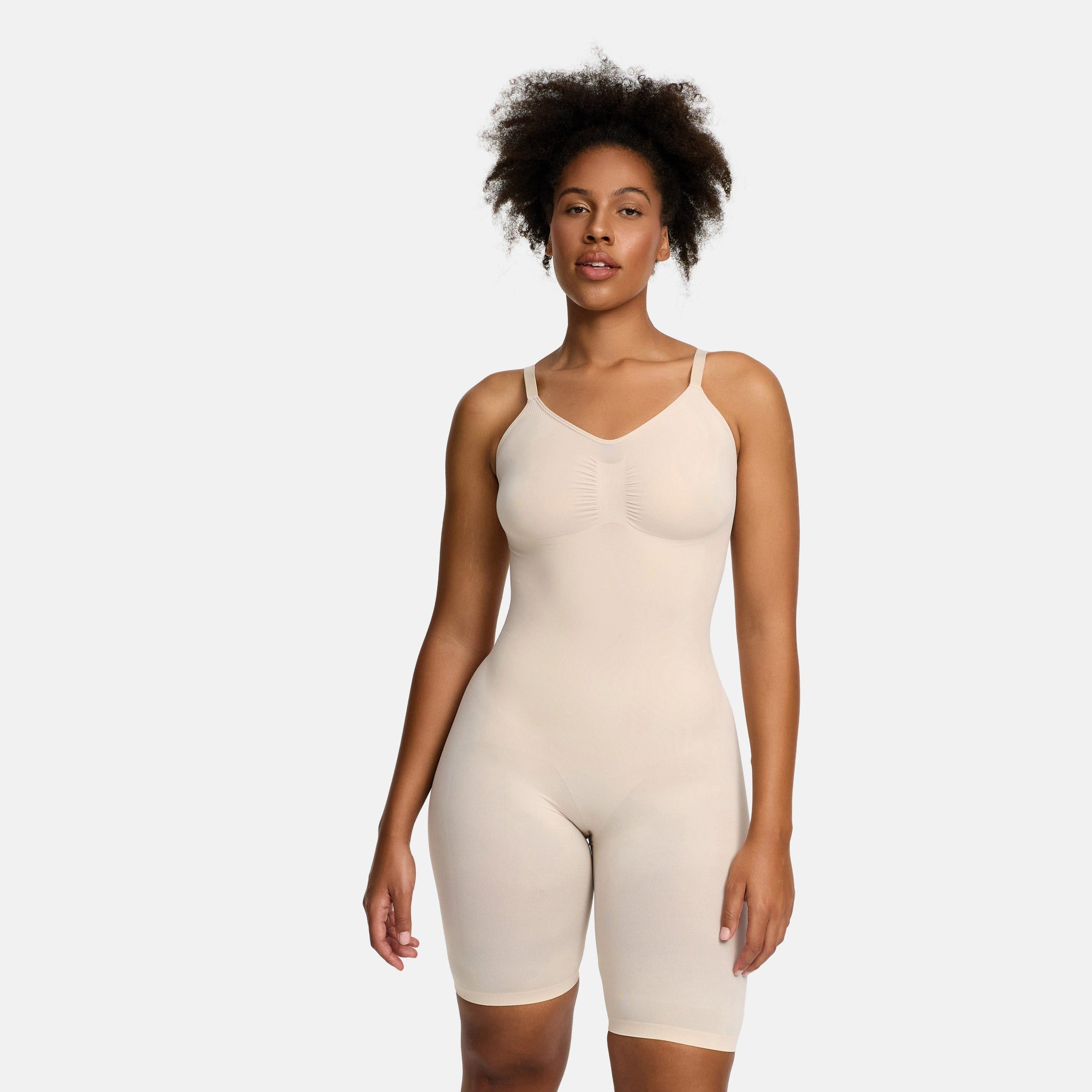 cfab (creamy fabrics) Miederbody Bodysuit Sculpting Shapewear mit Shorts-Sand-S (1-tlg) Figurformend