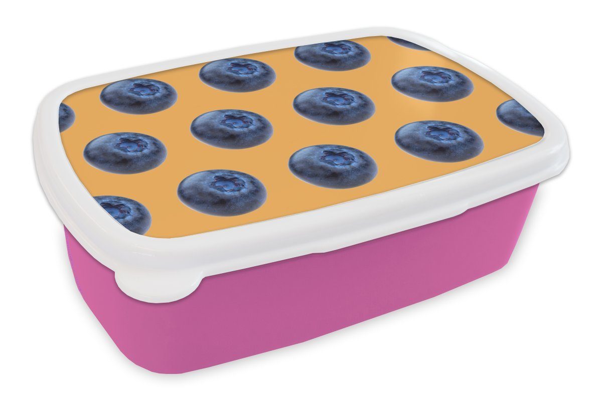 MuchoWow Lunchbox - für (2-tlg), Orange, Muster Heidelbeere Erwachsene, Brotdose Kunststoff, Mädchen, - Snackbox, Kunststoff Kinder, Brotbox rosa