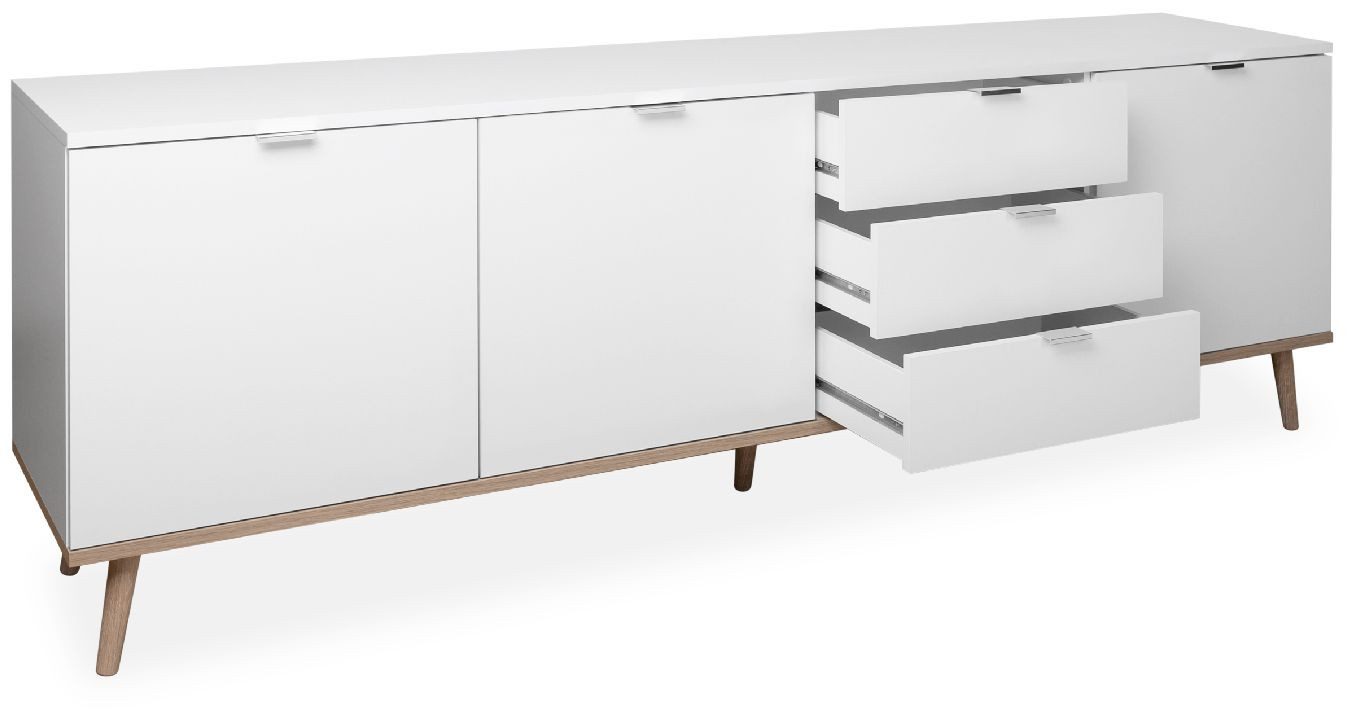 Finori Sideboard, Weiß, Sonoma Eiche, Modern, Metallgriffe, ABS-Kante, 200 x 68 x 40 cm