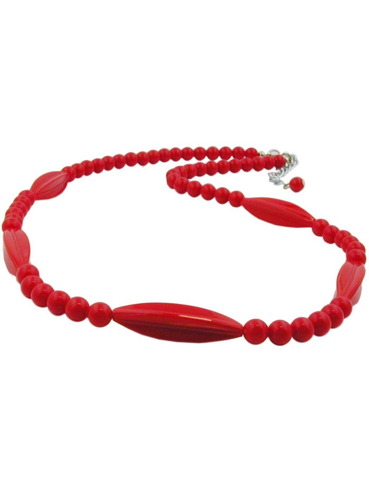 Gallay Perlenkette Rillenolive und Perle Verschluss (1-tlg) silberfarbig rot Kunststoff 50cm