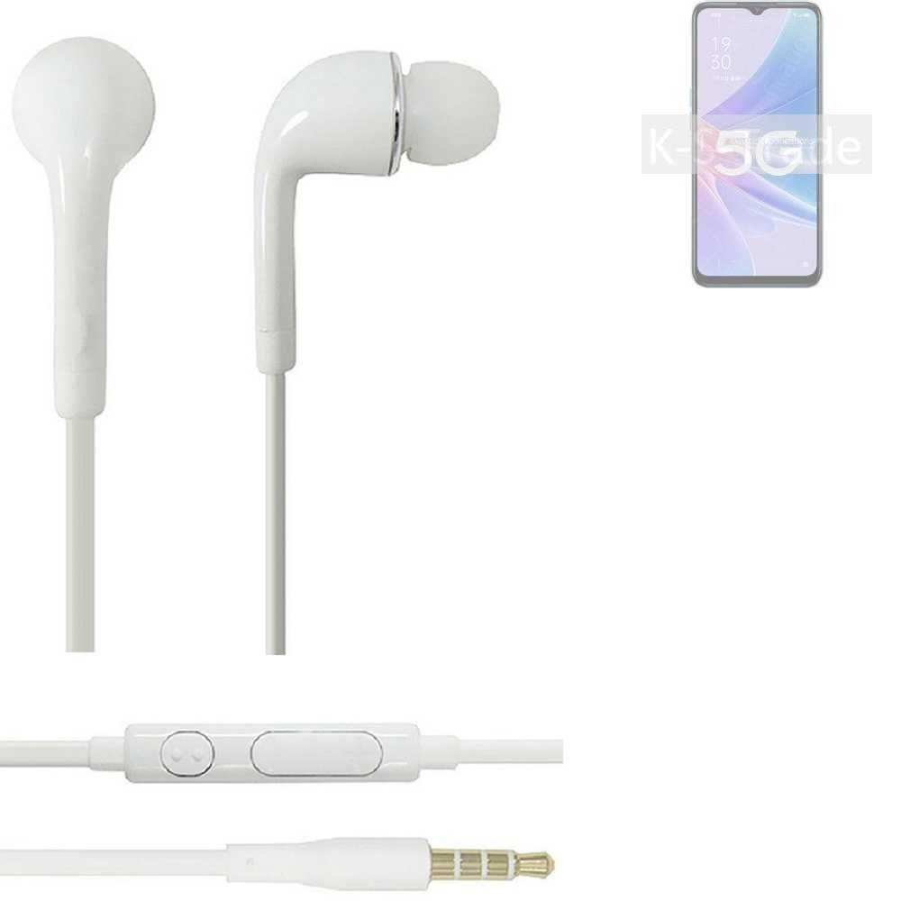 K-S-Trade für Oppo A97 5G In-Ear-Kopfhörer (Kopfhörer Headset mit Mikrofon u Lautstärkeregler weiß 3,5mm)