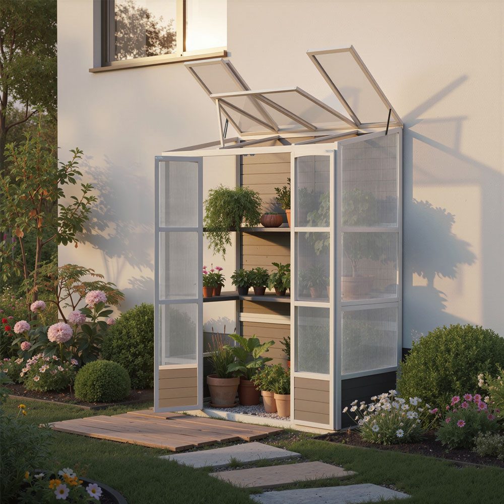 HOME DELUXE Anlehngewächshaus YANA GREEN, BxTxH: 74 x 74 x 198 cm, Transparente Hohlkammerstegplatten – idealer Lichtdurchlass