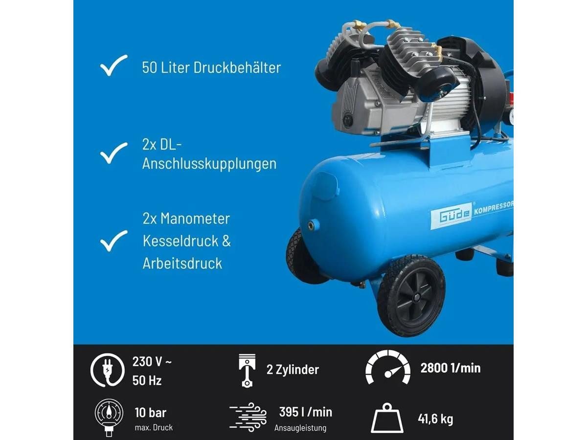 Güde Kompressor 400/10/50 N, 2200 W, max. 10 bar, 50 l, 10 bar max. Betriebsdruck