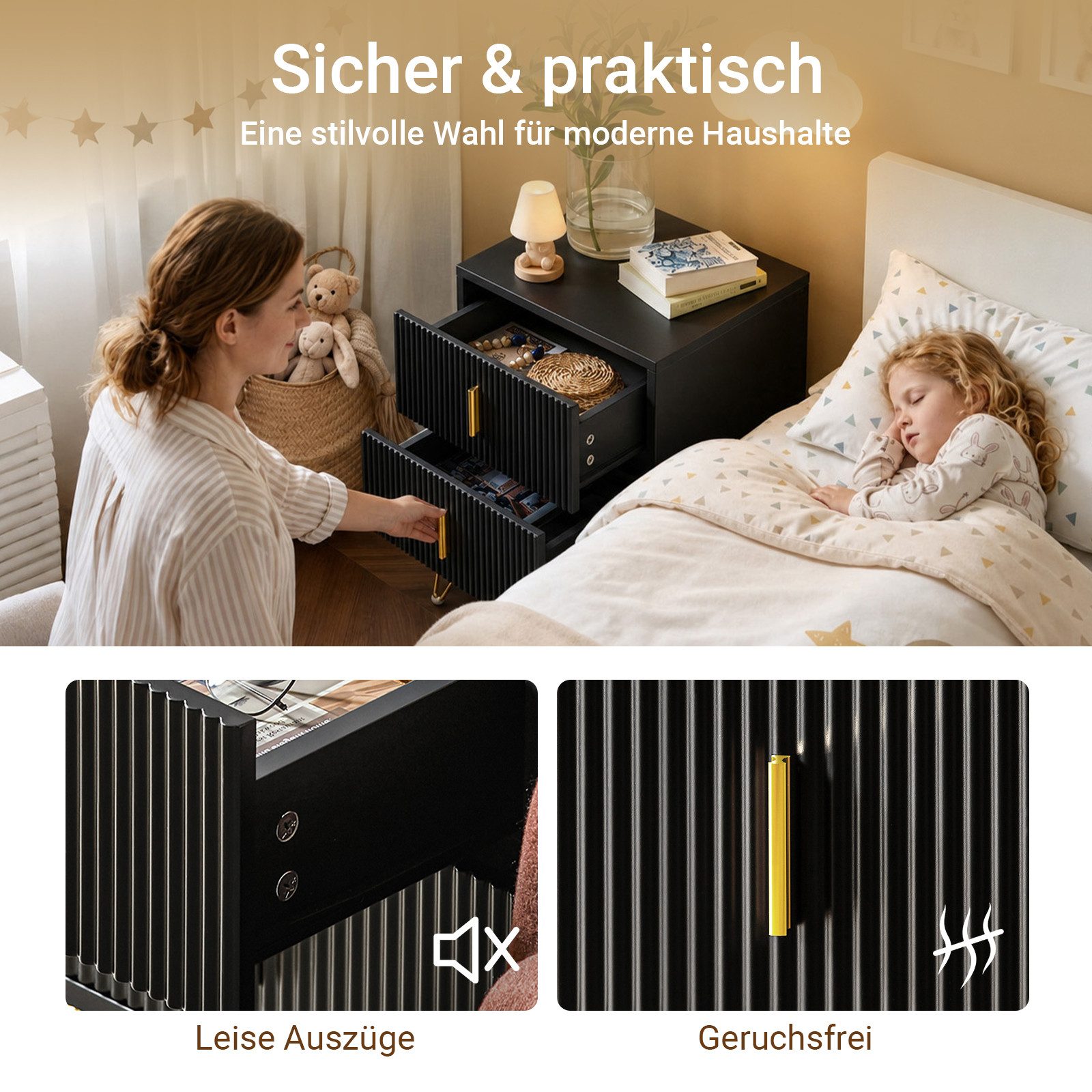 SoBuy Nachttisch FBT115, Sofatisch Couchtisch, Nachttisch 2er set, 2er Set, Nachtschrank mit 2 Schubladen, Beistelltisch, Nachtkommode