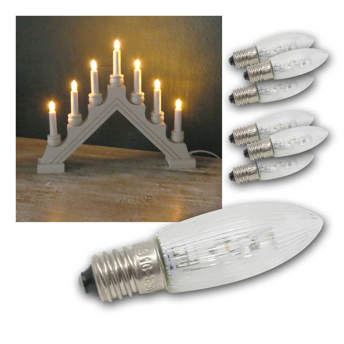 STAR TRADING LED-Leuchtmittel 7er Pack E10 Leuchtmittel klar, 10-55V, 0,2W, warm, warmweiß