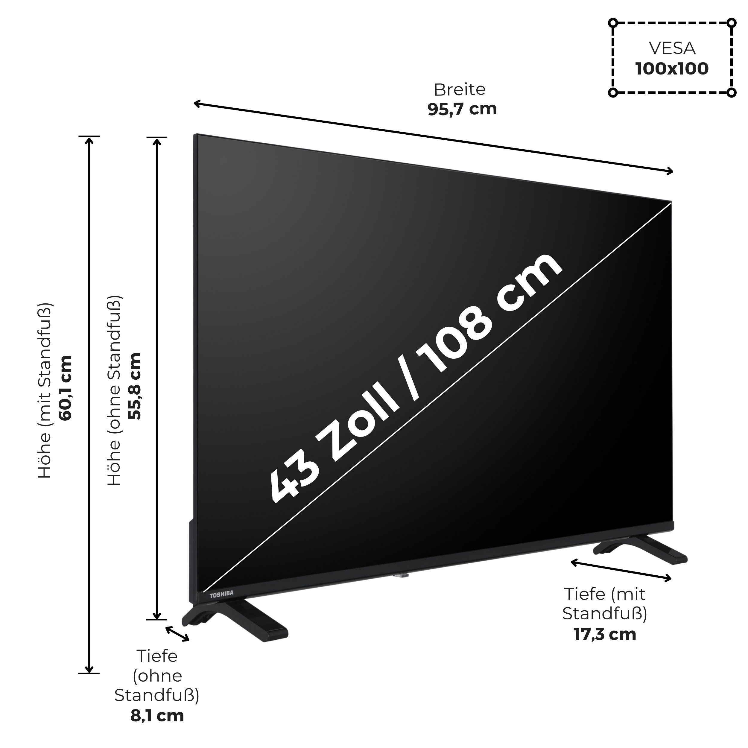 Toshiba 43UV1563DDW LCD-LED Fernseher (108 cm/43 Zoll, 4K Ultra HD, VIDAA Smart TV, VIDAA Smart TV, HDR Dolby Vision, Triple-Tuner)