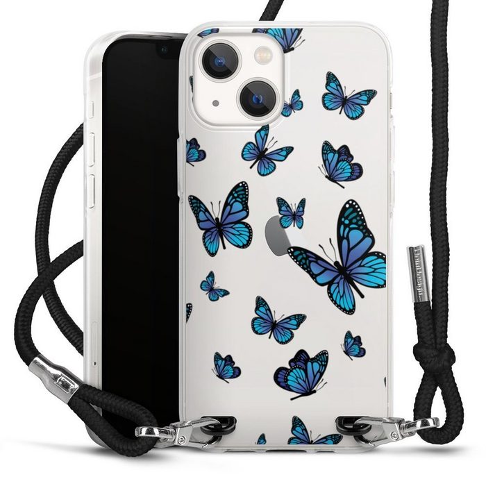 DeinDesign Handyhülle Schmetterling Muster transparent Butterfly Pattern Transparent Apple iPhone 13 Mini Handykette Hülle mit Band Case zum Umhängen