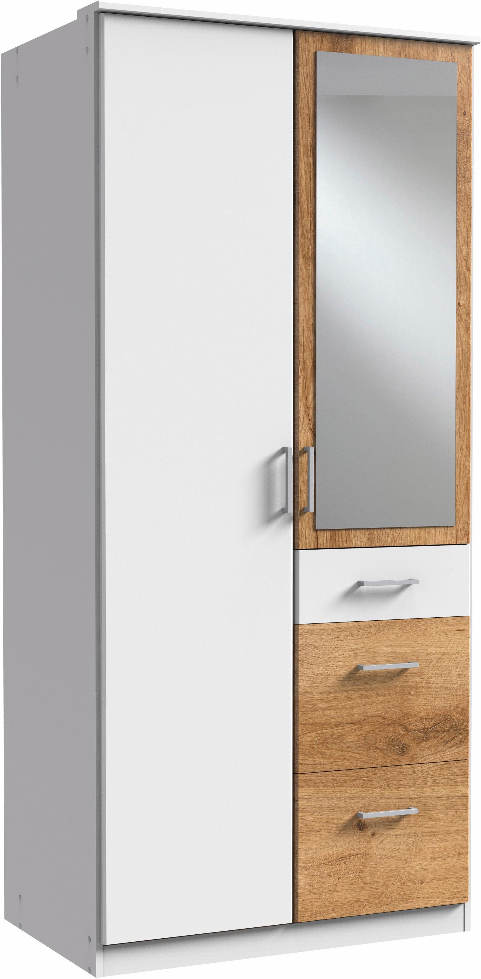 Wimex Kleiderschrank Click weiß/plankeneichefarben mit Spiegel