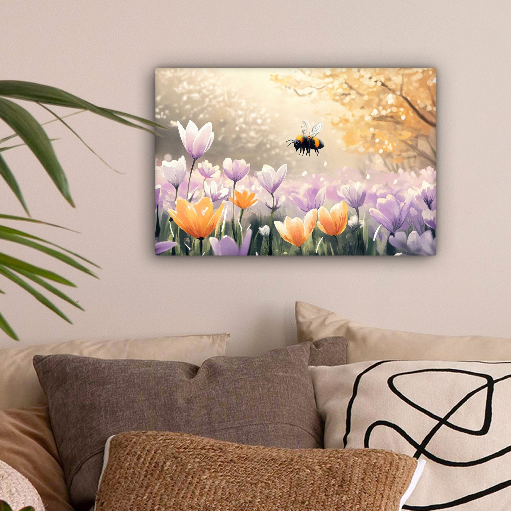 OneMillionCanvasses® Leinwandbild Veilchen - Biene - günstig online kaufen