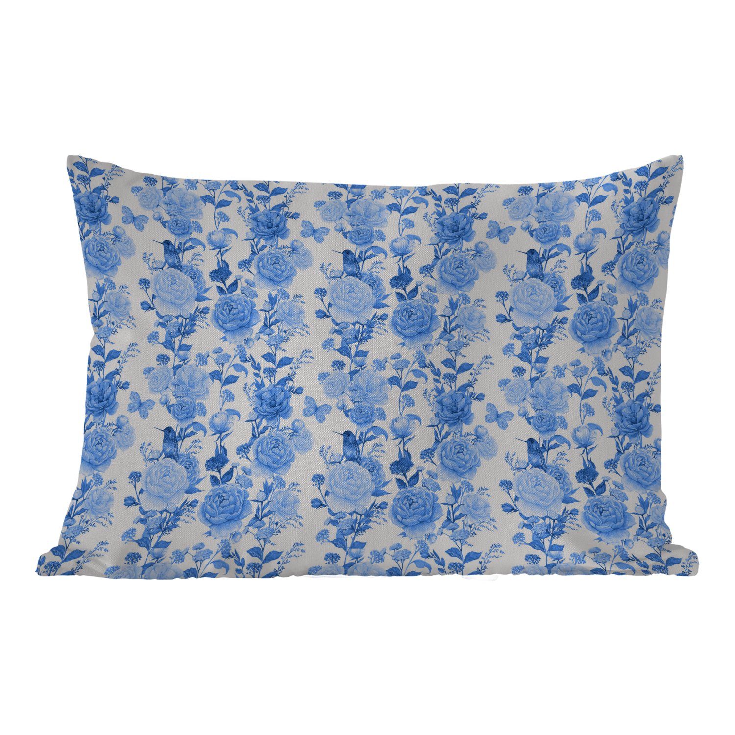 MuchoWow Dekokissen Blumen - Blau - Rosen, Outdoor-Dekorationskissen, Polyester, Dekokissenbezug, Kissenhülle