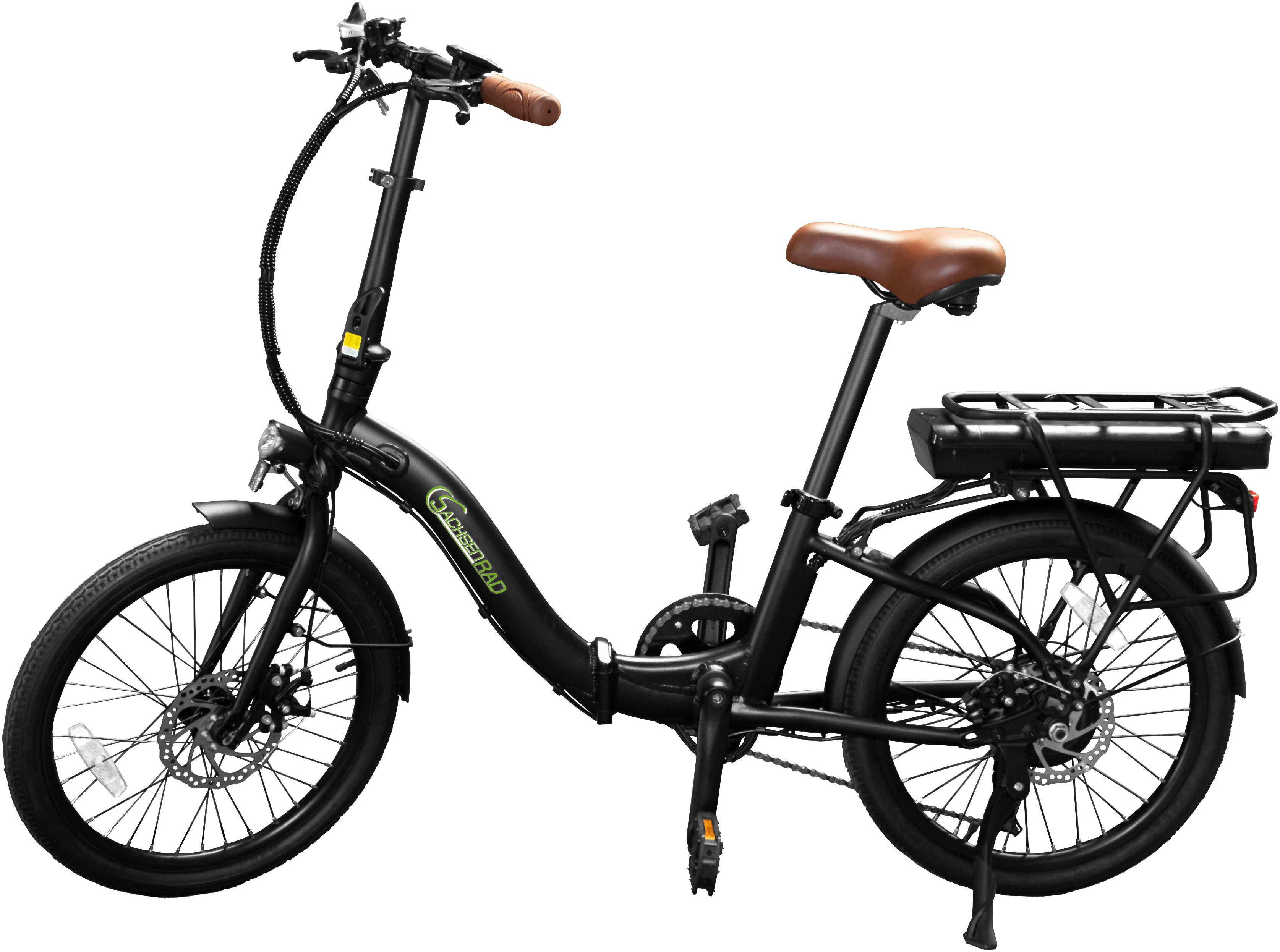 SachsenRad E-Bike Faltrad F2, 7 Gang Shimano Shimano SIS 7-Gang-Schaltung Schaltwerk, Kettenschaltung, 470 Wh, LCD-Steuerdisplay, Fahrmodus Pedelec,  LED-Frontlicht, LED-Rücklicht