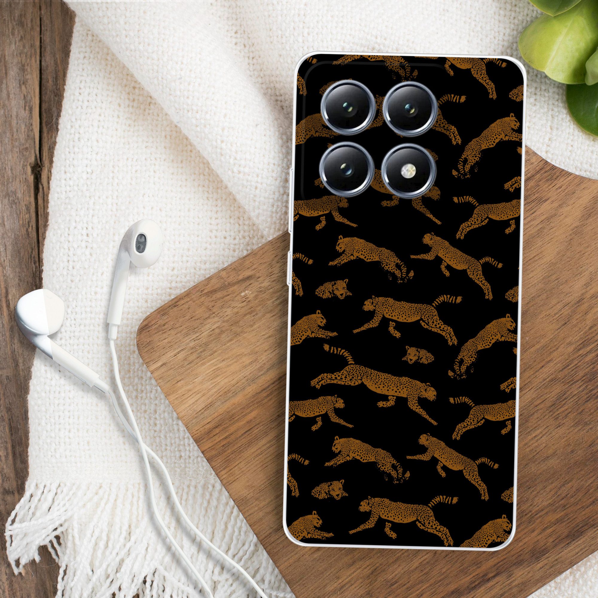 MuchoWow Handyhülle für Xiaomi 14T Panther - Muster - Tiere - Schwarz - Braun, Handy Case, Silikon, Bumper Case Dünn