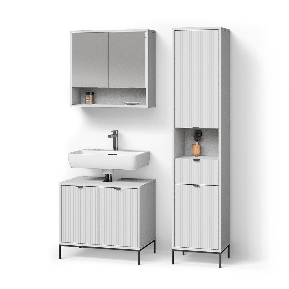 Livinity® Badmöbel-Set ATERNO, Weiß, 3 Teile, mit Hochschrank günstig online kaufen