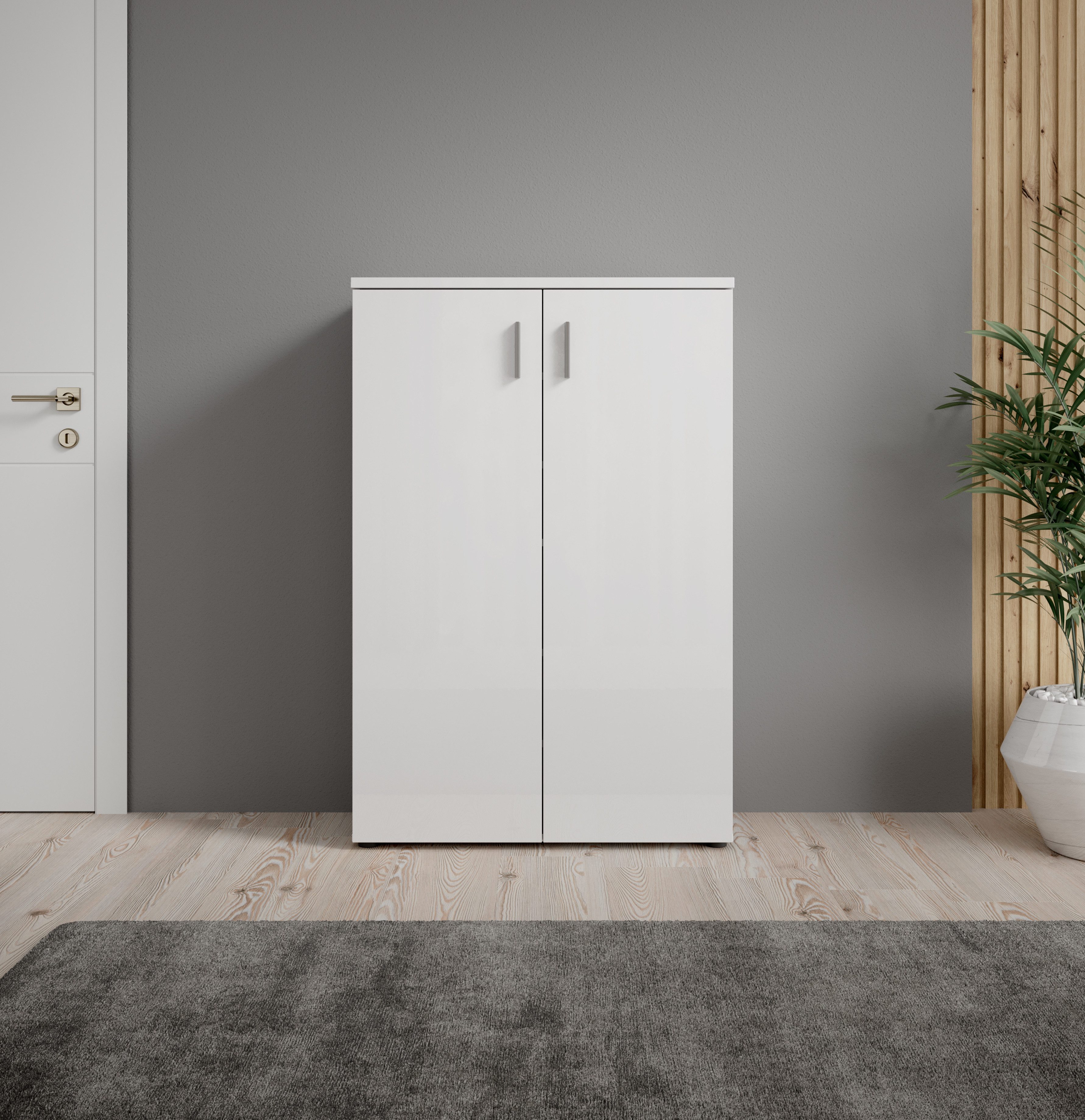 HBZ Schuhschrank Lincoln weiß Glanz, BxHxT 80x120x35 cm (1-St) Schuhschrank mit 2 Türen, 4 Einlegeböden