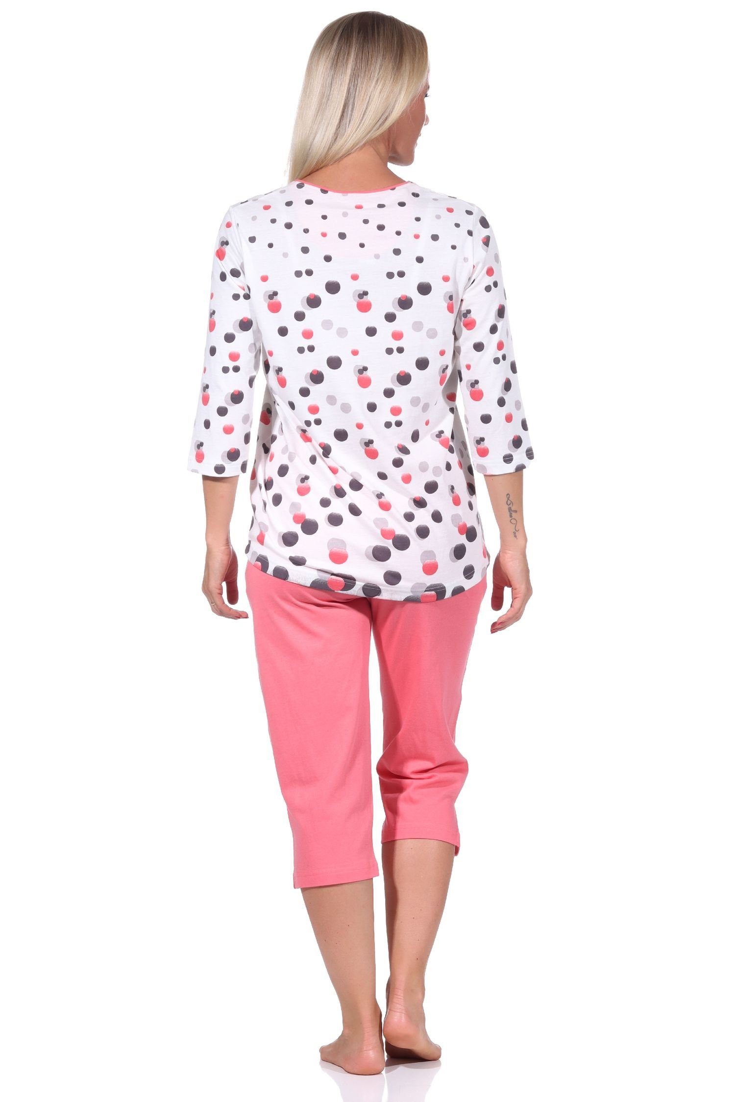 in Optik Pyjama kurzarm Übergrößen Damen auch Tupfen - apricot Capri Schlafanzug Normann in