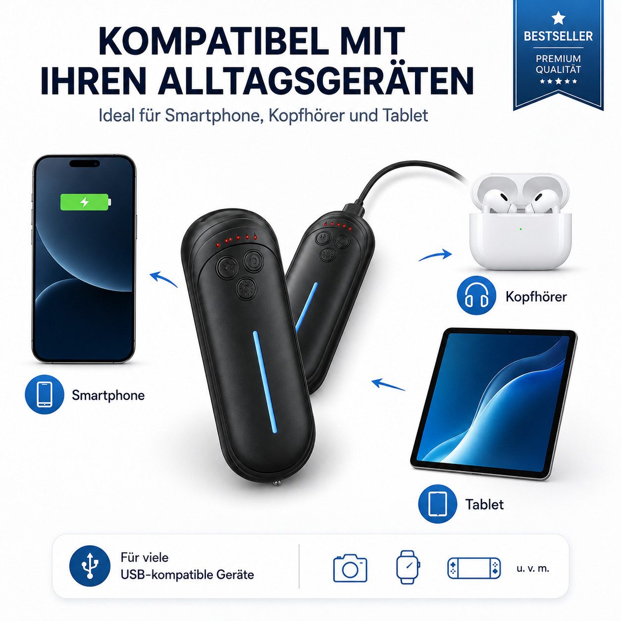AIBISTAR Powerbank 2er Mini Powerbank 3000mAh mit LED-Notlicht, tragbar Powerbank Powerbank AA 3000 mAh (12 V, 2 St), 12 Stunden