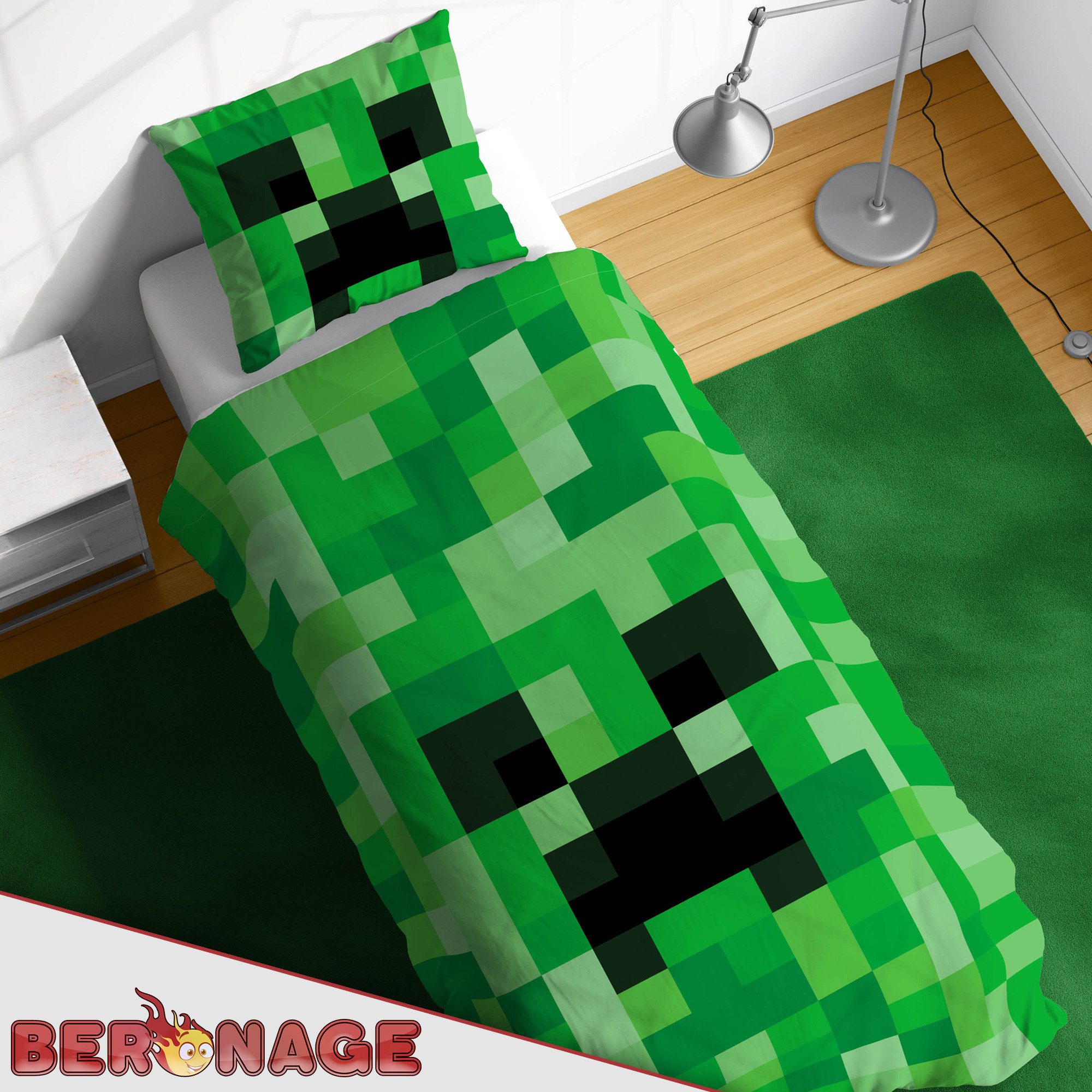 BERONAGE Wendebettwäsche Minecraft Bettwäsche Creeper TNT Biber / Flanell, Baumwolle, 2 teilig, 135x200 + 80x80 cm – Bild 4 von 5