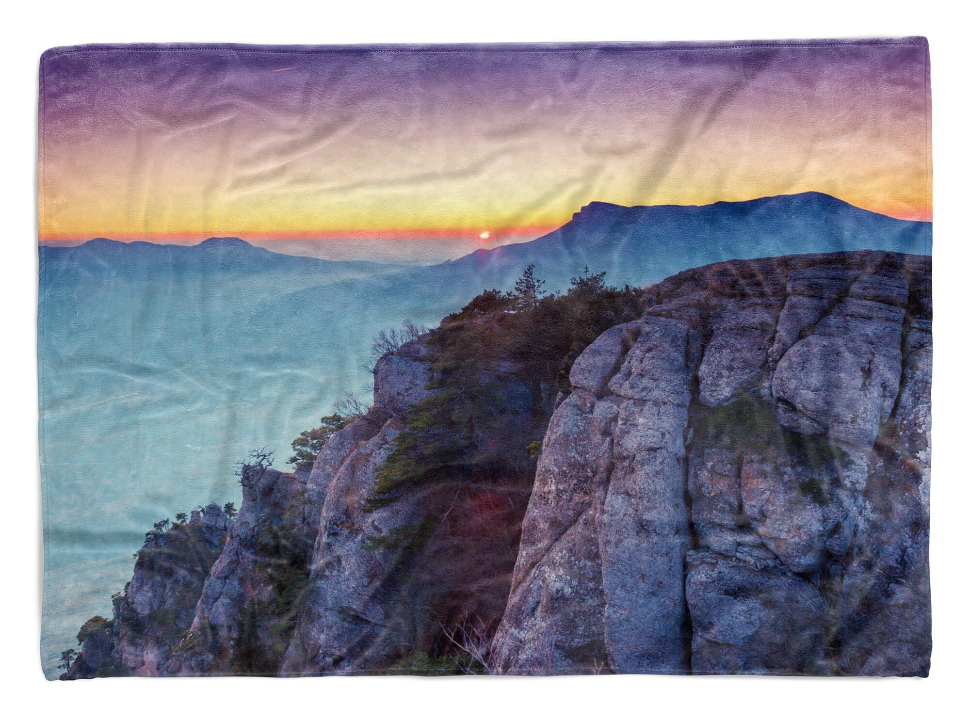 Sinus Art Handtücher Handtuch Strandhandtuch Saunatuch Kuscheldecke mit Fotomotiv Berge Sonnenuntergang Schön, Baumwolle-Polyester-Mix (1-St), Handtuch