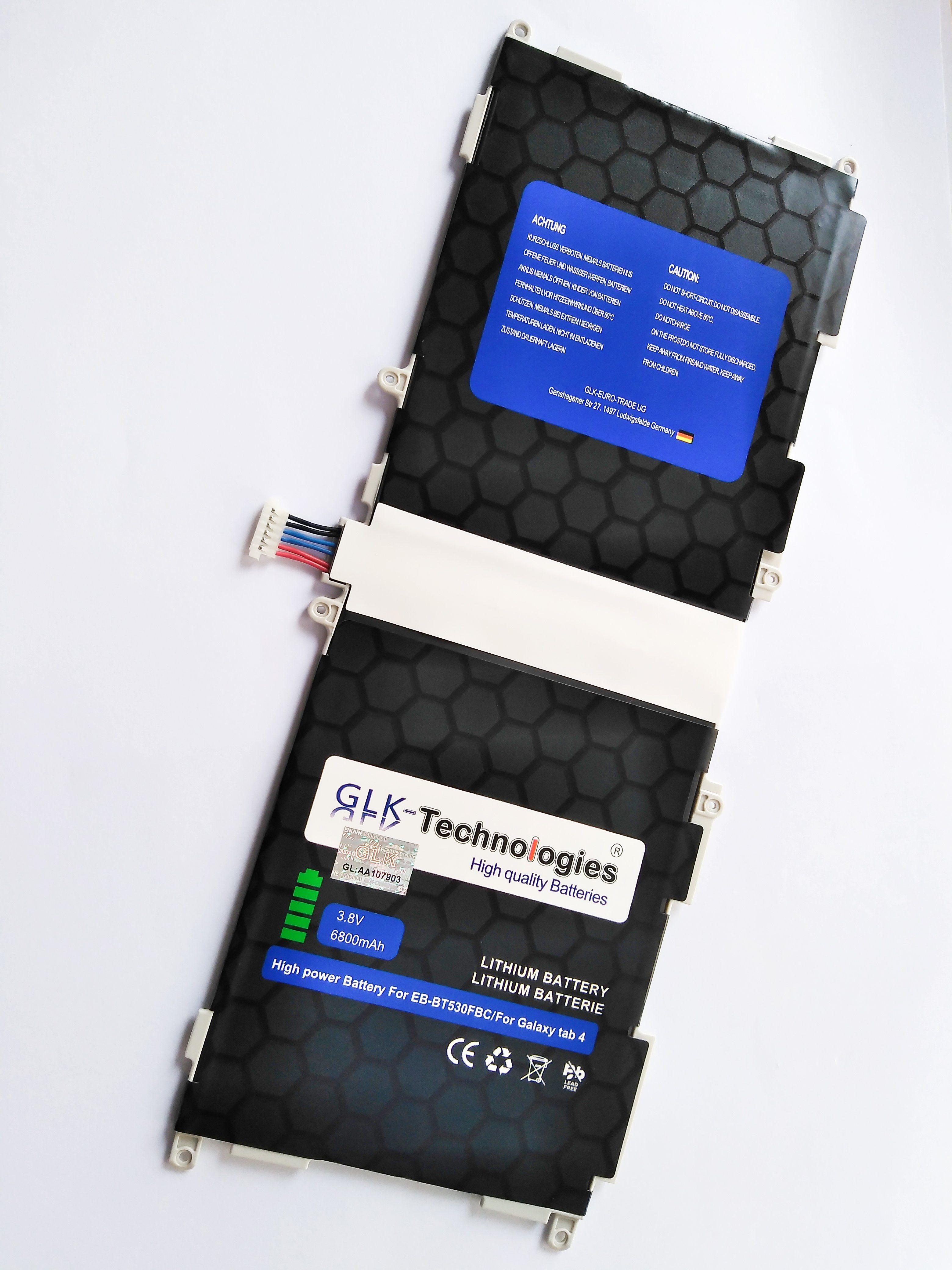 T530 GLK Galaxy akku 10.1 T535, Tablet-Akku V) SM-T530NU Werkzeug für Samsung (3.8 tab 4 GLK-Technologies 6800 mAh