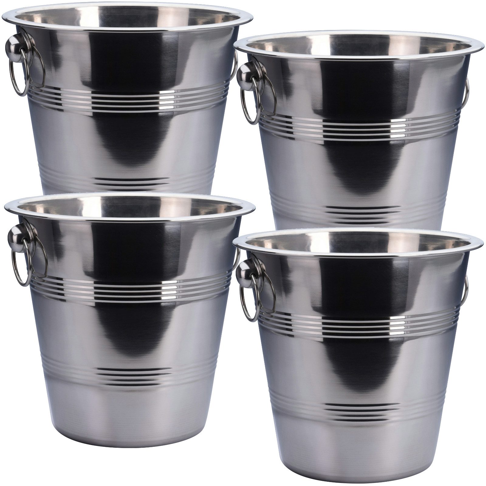 Koopman Wein- und Sektkühler Flaschenkühler Edelstahl 22 cm Eimer 2/4 er Set, Edelstahl, Flaschenkühler, 4 Stk, Sekteimer, Eiseimer