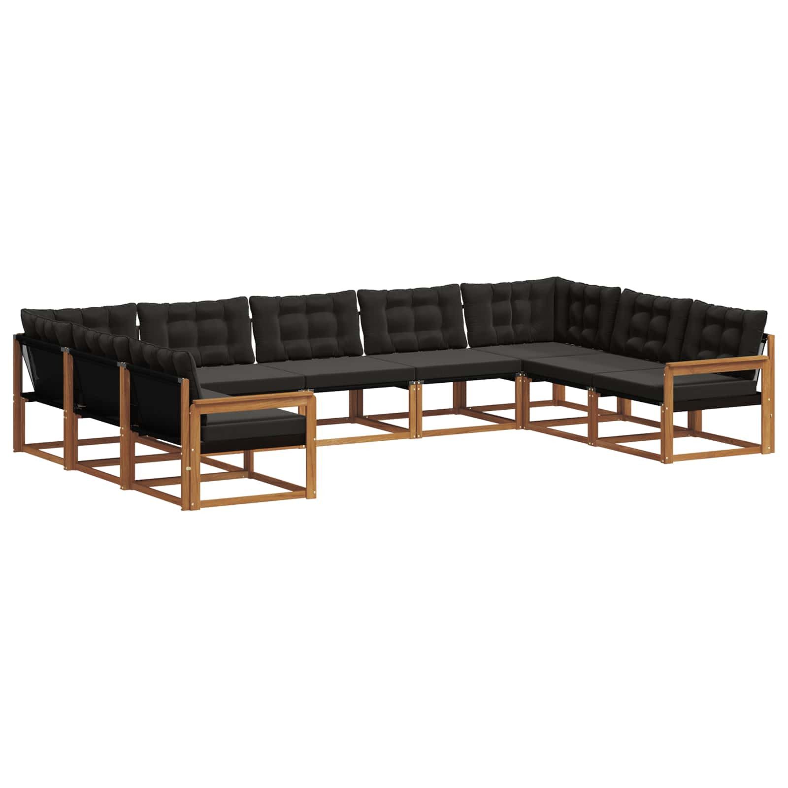 vidaXL Gartenlounge-Set Outdoor-Sofagarnitur mit Kissen 9 pcs Natürlich und Schwarz, (9-tlg)
