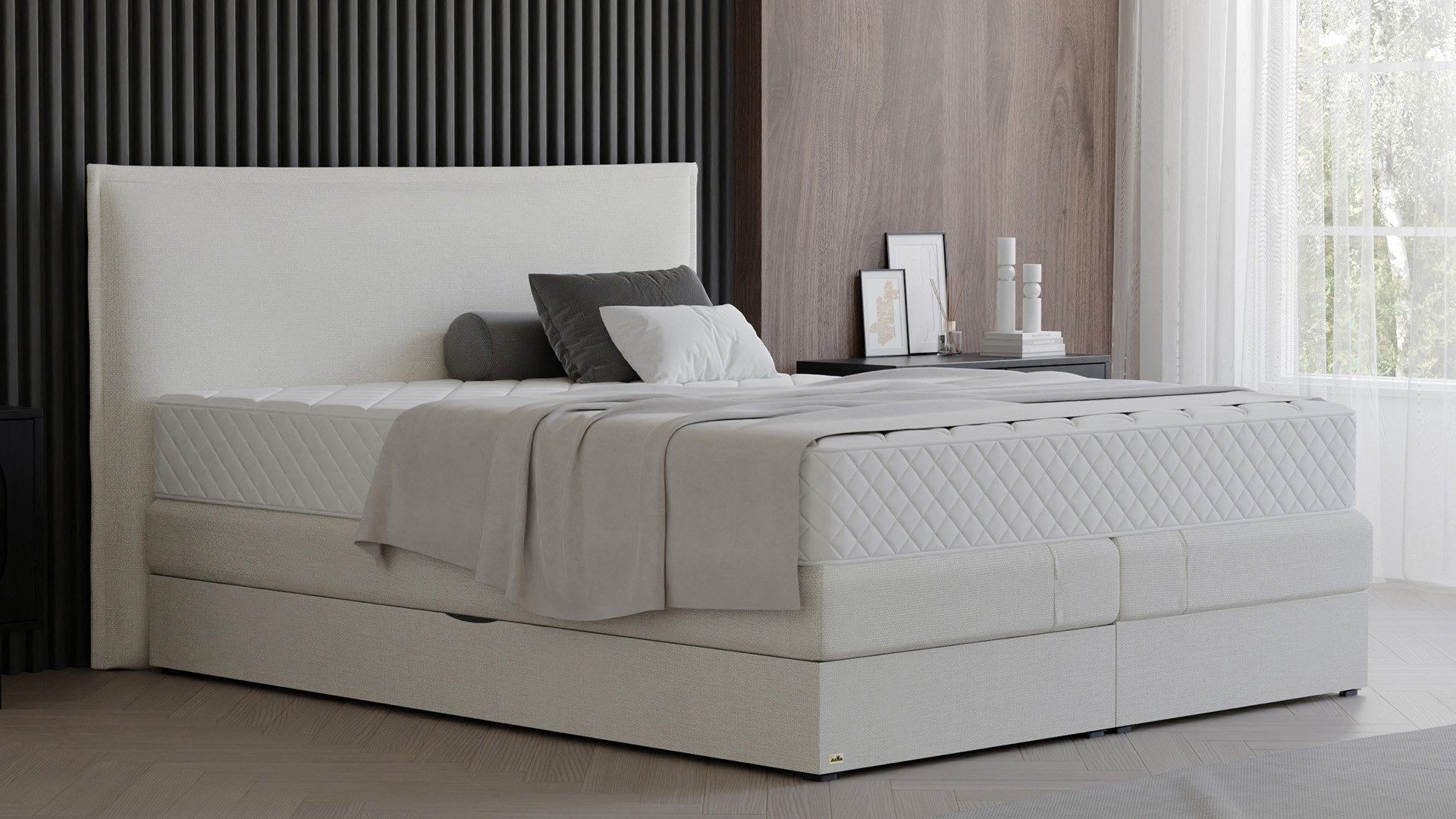 PAARA Boxspringbett mit Bettkasten, Matratze und Topper integriert - Modell Madrid, mit innovativem Belüftungssystem