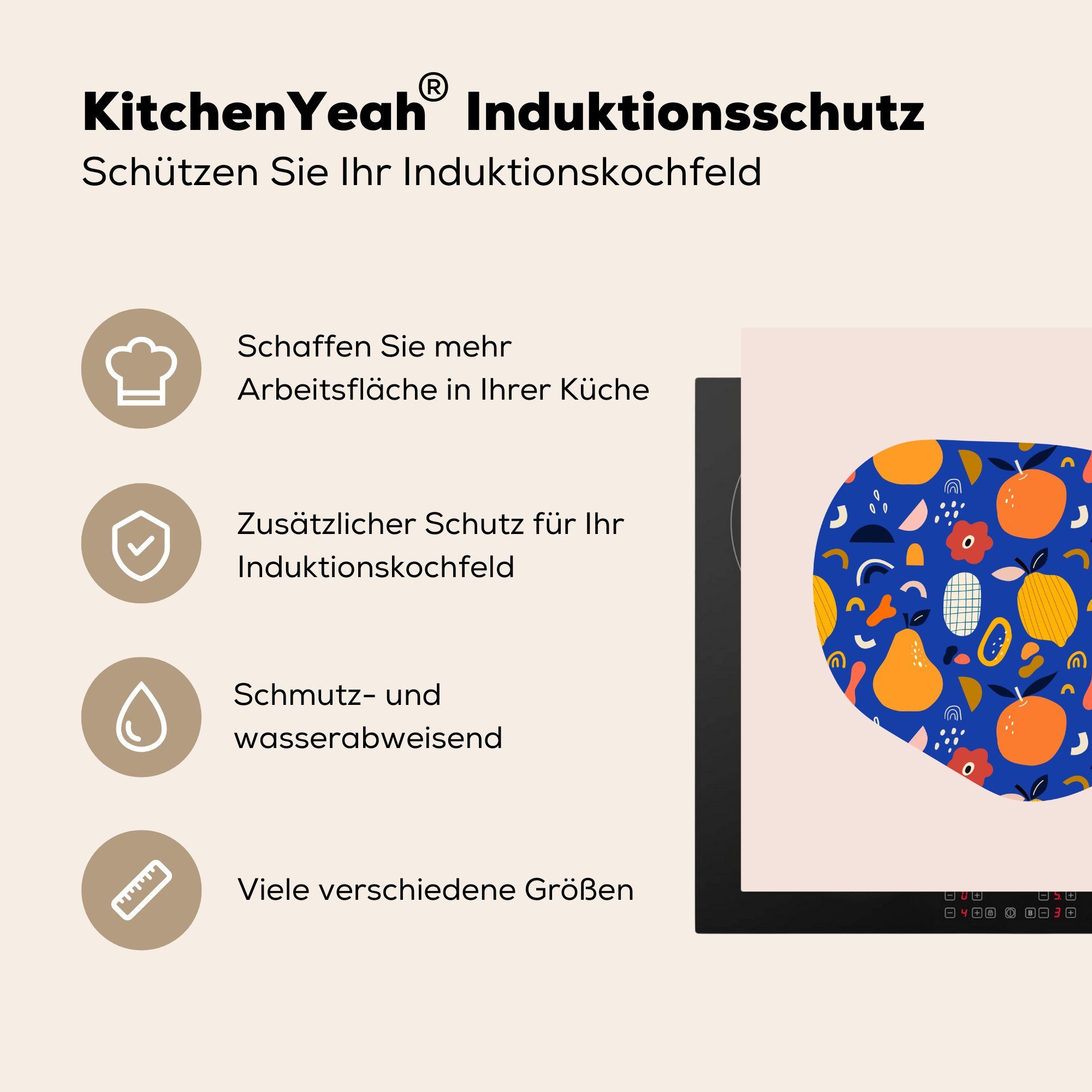 MuchoWow Herdblende-/Abdeckplatte Abstrakt - Obst tlg), Birne Ceranfeldabdeckung, küche Arbeitsplatte Vinyl, - - Essen (1 cm, 78x78 für - Orange