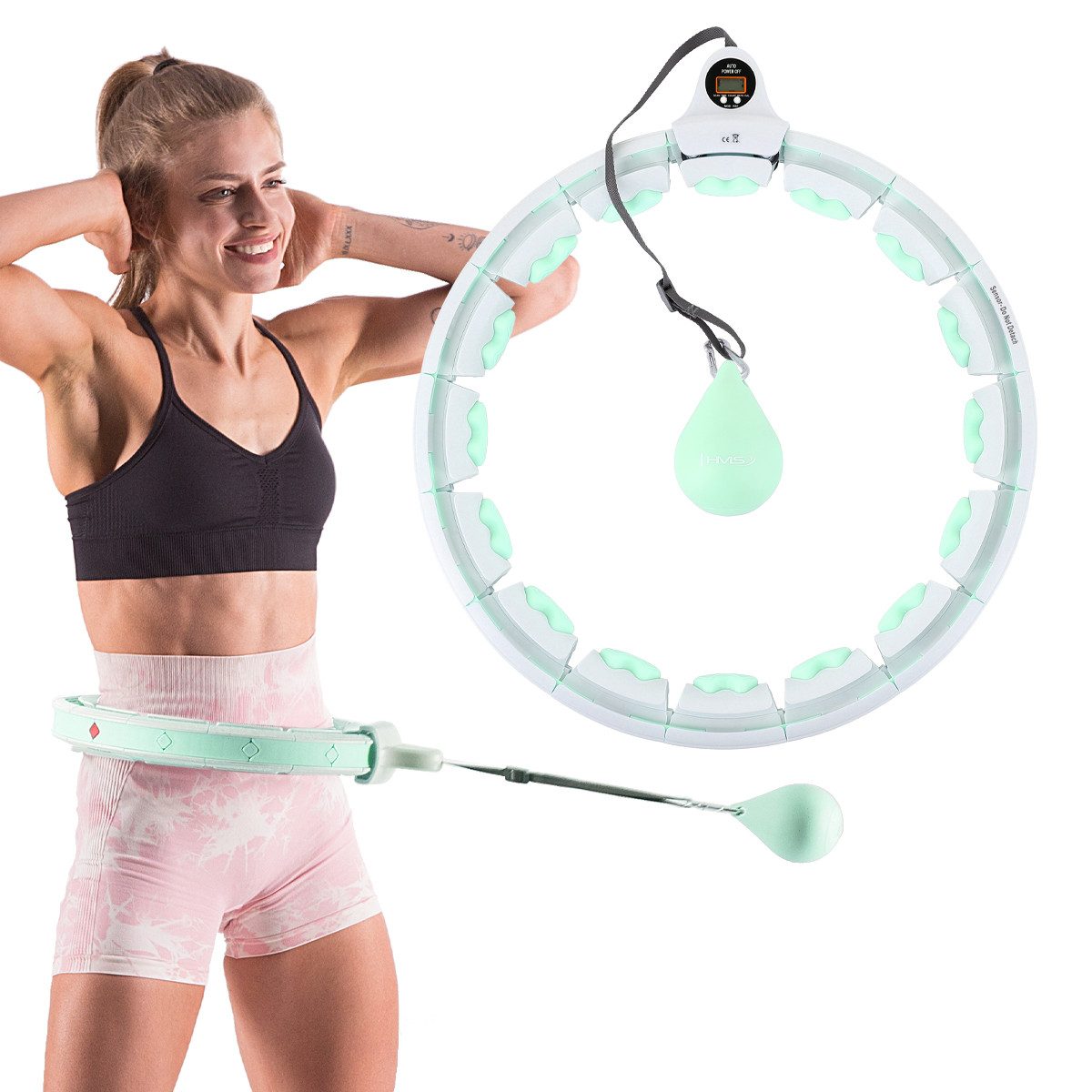 HMS Hula-Hoop-Reifen Hula Hoop SET mit Zähler und Plus Size Bauchgürtel Fitnessring, aktives Training für den ganzen Körper