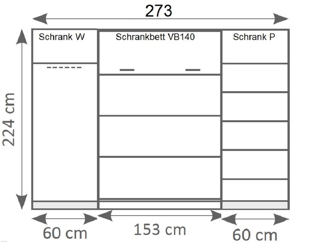 QMM TraumMöbel Schrankbett Klappbett VB 140 x 200 mit 2 Schränken (Möbel-Se günstig online kaufen