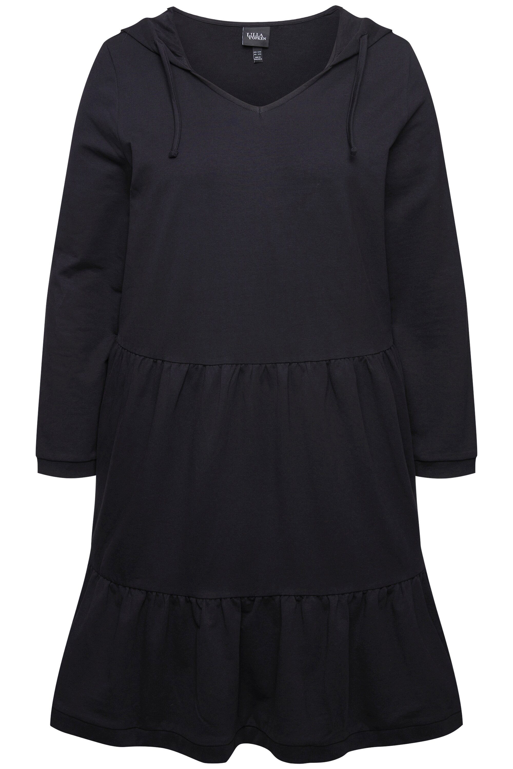 Ulla Popken Midikleid Sweatkleid Kapuze A-Linie V-Ausschnitt Langarm günstig online kaufen