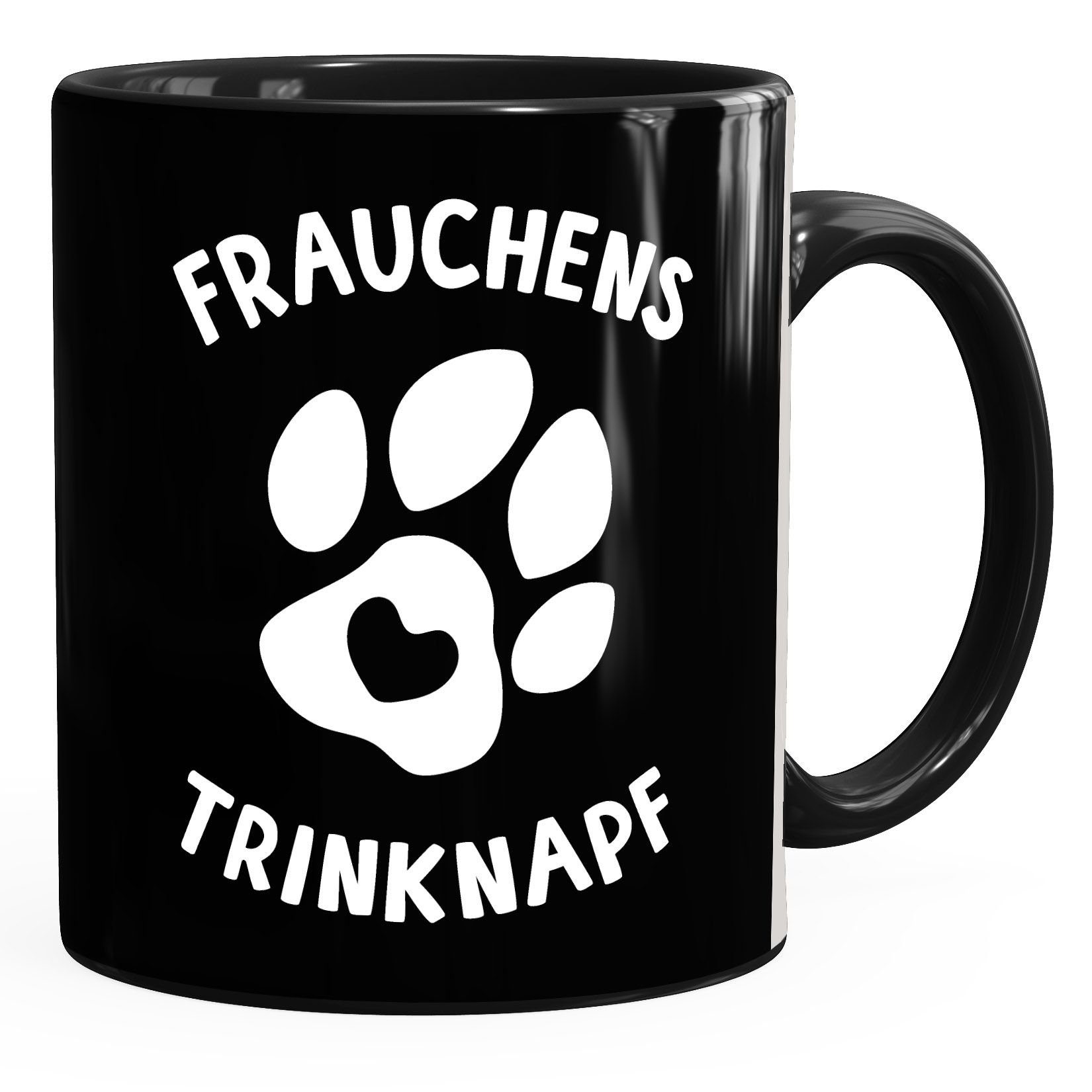 MoonWorks Tasse Kaffee-Tasse Spruch Frauchens Trinknapf Hundepfote-Motiv Becher Bürotasse Tasse Hundeliebhaber MoonWorks®, Keramik schwarz