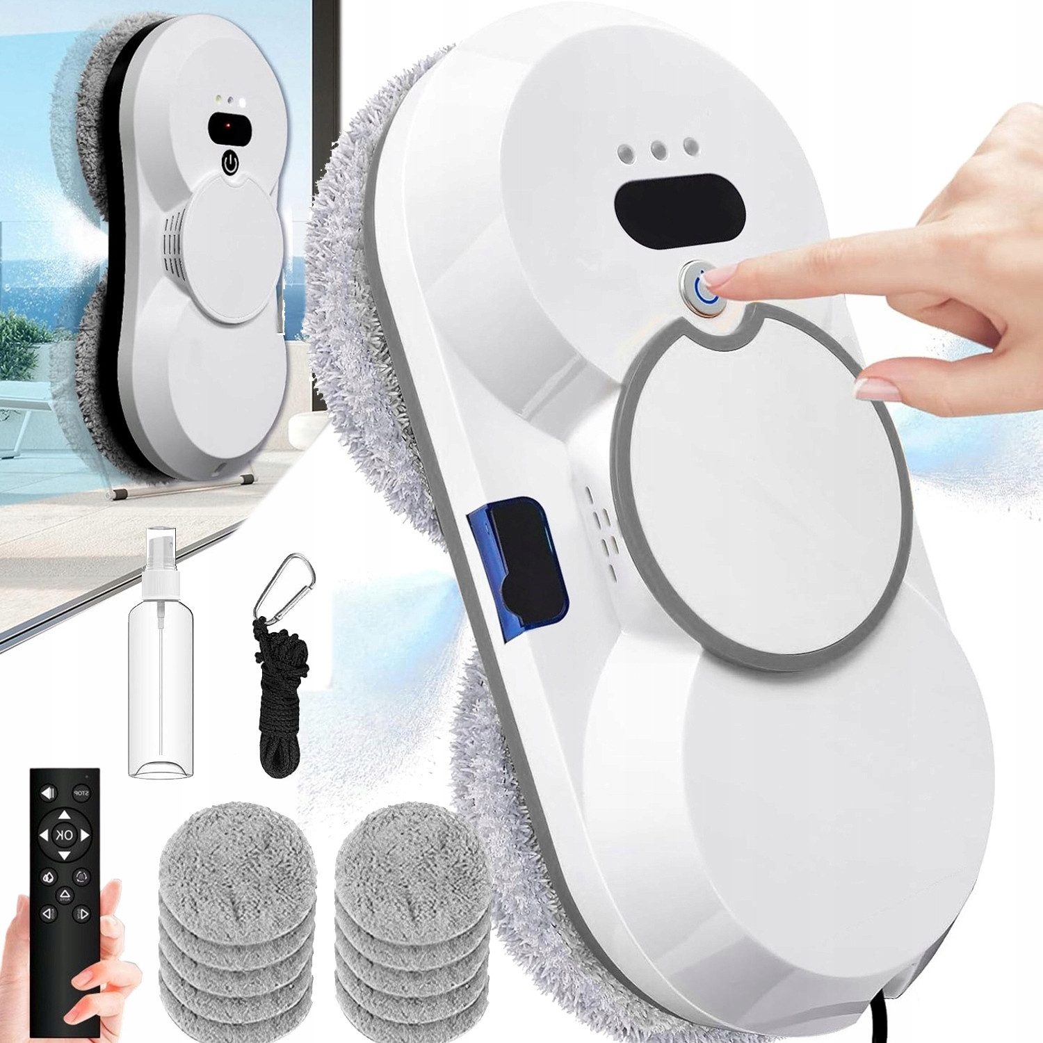 AKKEE Fensterputzroboter mit Automatischem Wasserstrahl, Fenstersauger mit Water Tank, 5600 Pa starker Saugkraft
