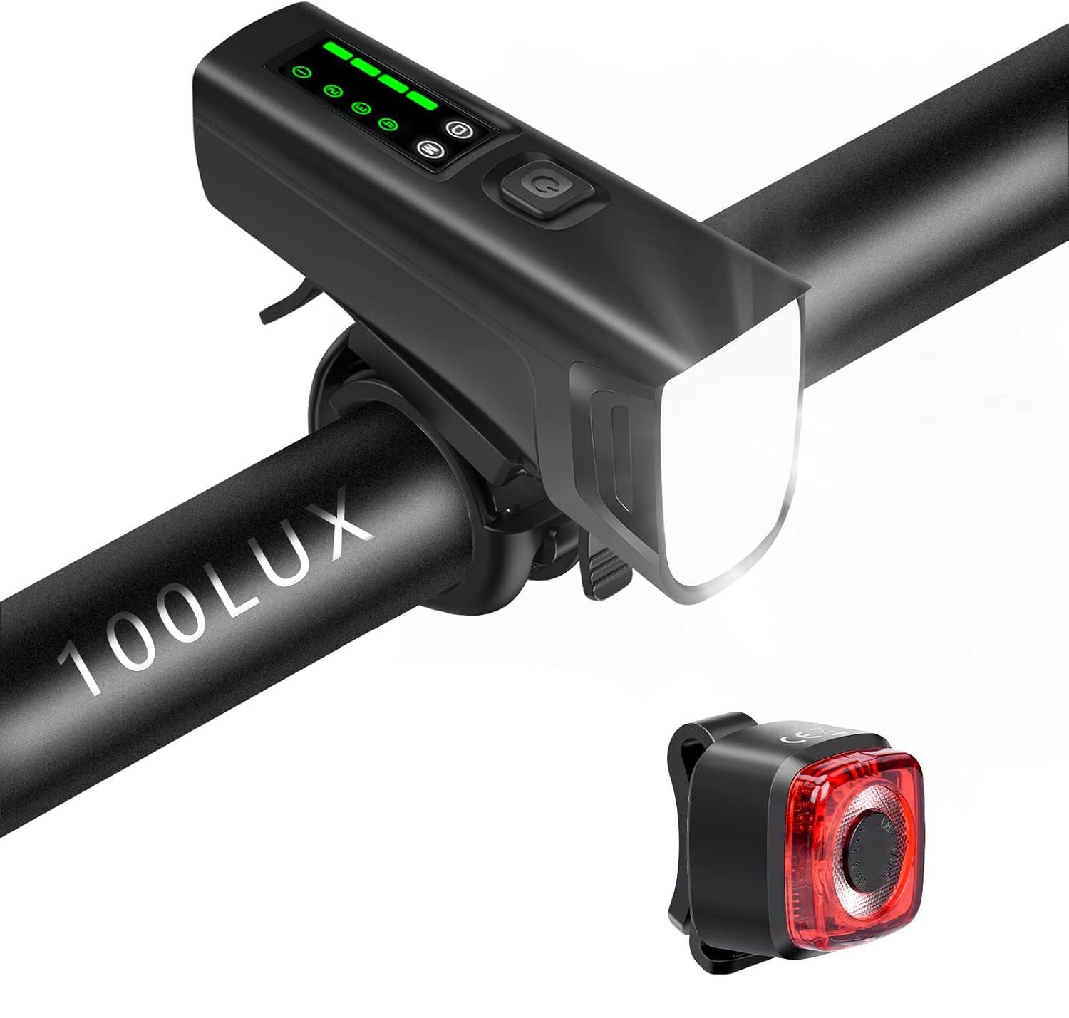 Kityhome Fahrradbeleuchtung Fahrradlicht USB Aufladbar, 100 LUX Vorne+ Rücklicht Fahrradlicht Set, Mit 4 Beleuchtungsmodi und Auto Modi, IPX5 Wasserdicht