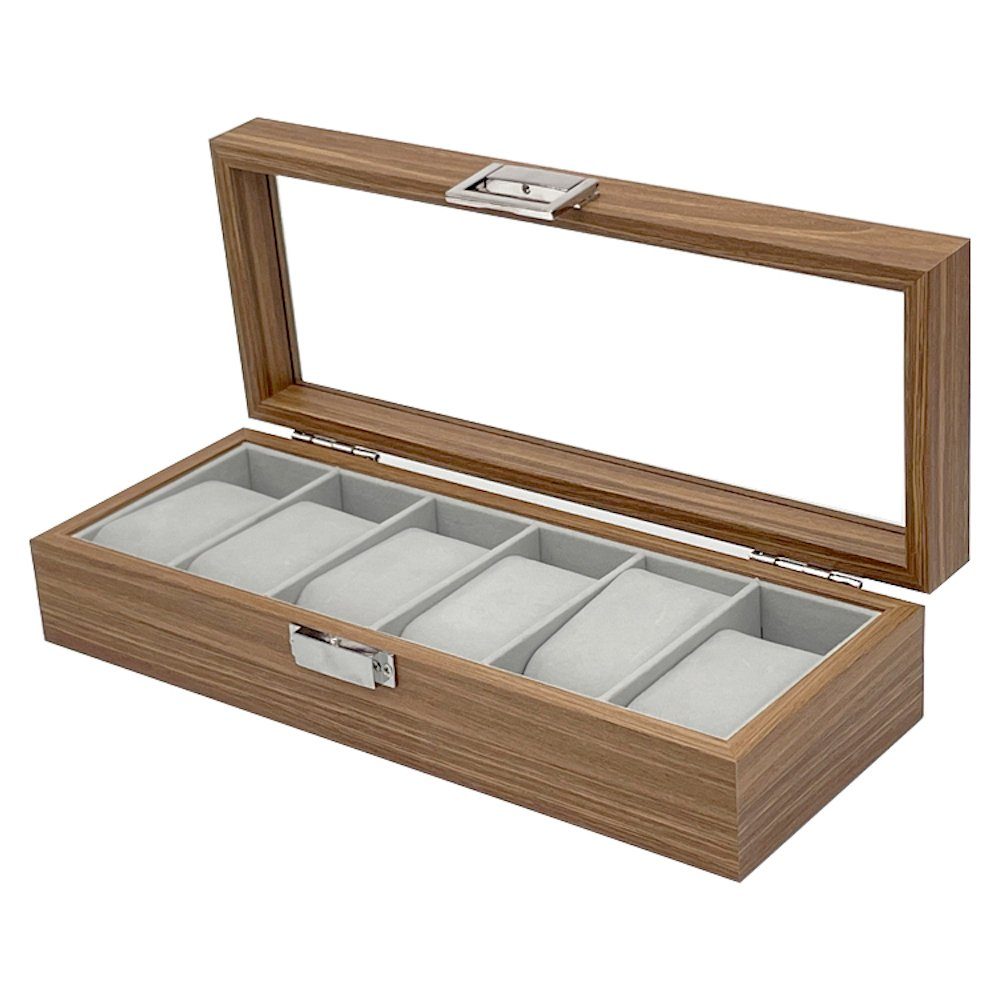 mixed24 Schmuckkasten Holz Uhrenkoffer für 6 Uhren Uhrenaufbewahrung Uhrenk günstig online kaufen