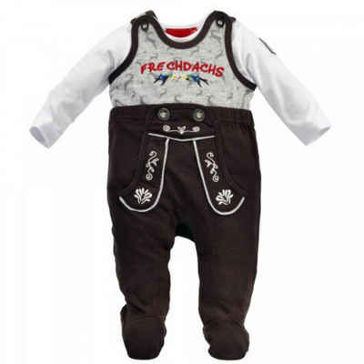 BONDI Strampler Strampler Set 'Frechdachs' - Trachtenlook, braun (Set, 2-tlg., 2 Teile: Strampler, Langarmshirt) Trachtenmode mit Lederhosen-Motivdruck