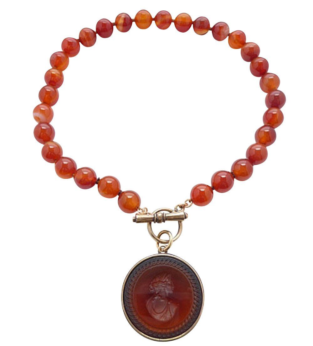 Mugello Perlenkette Madeira Kette Carneol-Perlen Hingucker auffällig, Handarbeit Designer EXTASIA mit Gemmen aus böhmischem Glas