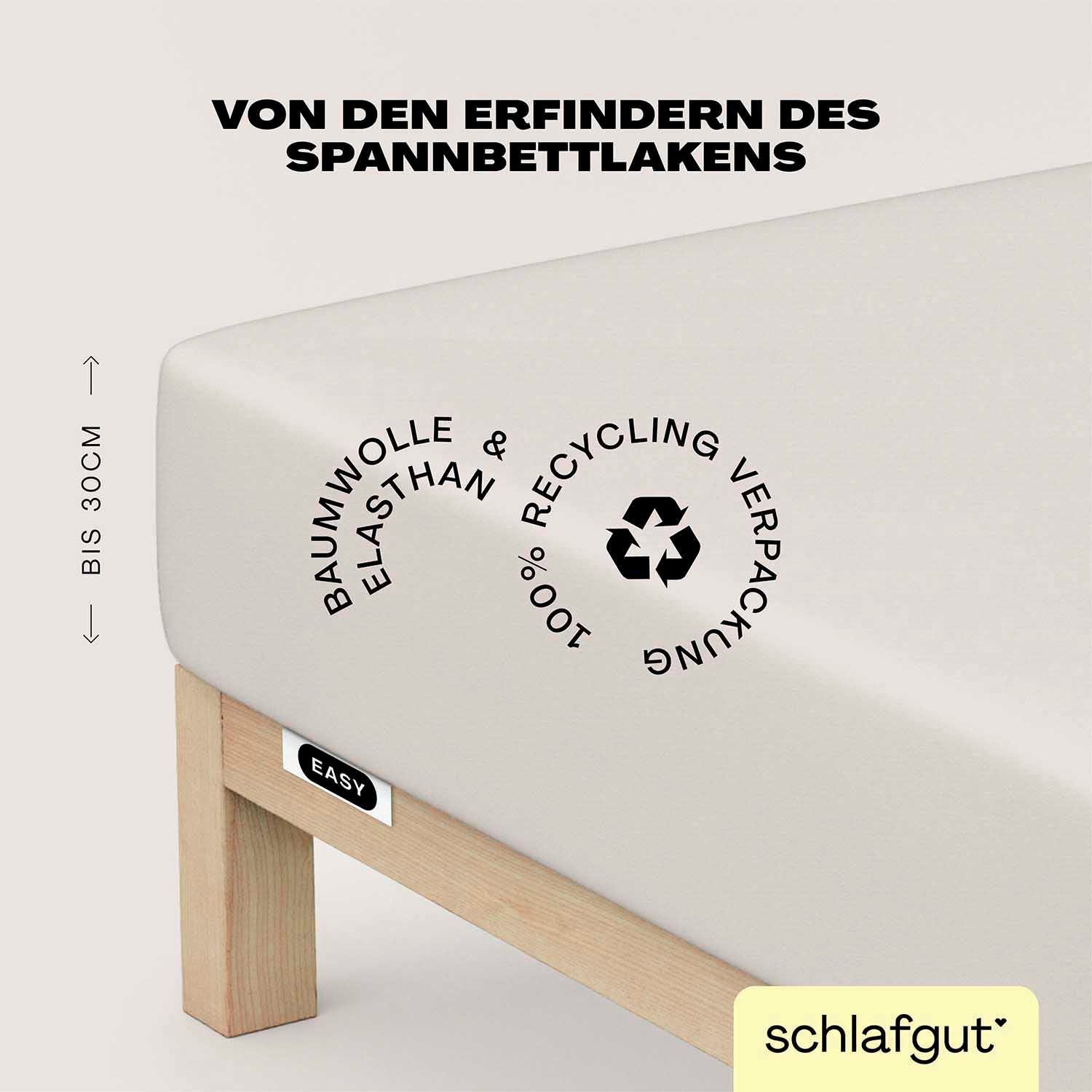 Schlafgut Spannbettlaken EASY JERSEY ELASTHAN Bettlaken, 170 g/m², 95% Baumwolle, 5% Elasthan, Jersey, Gummizug: rundum, (1 Stück), Spannbettlaken bis 30 cm Höhe, bügelfrei, pflegeleicht, perfekter Sitz