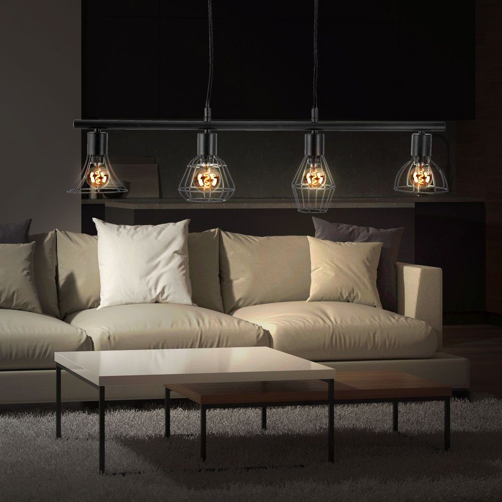 etc-shop LED Pendelleuchte, Leuchtmittel inklusive, Zimmer schwarz im Leuchte Warmweiß, Wohn Hänge Retro Pendel Lampe Decken