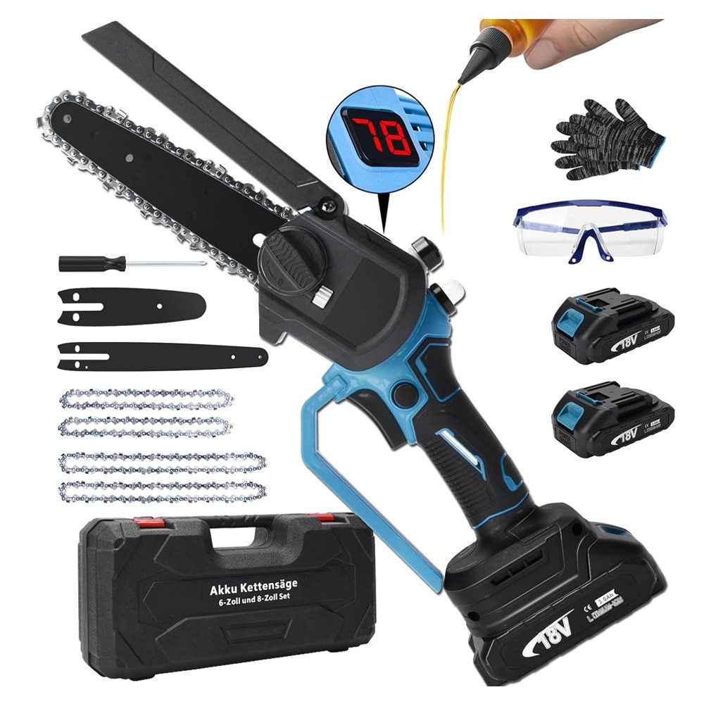 XERSEK Akku-Kettensäge 8 + 6 Zoll Mini Kettensäge, Bürstenlose Mini Kettens günstig online kaufen